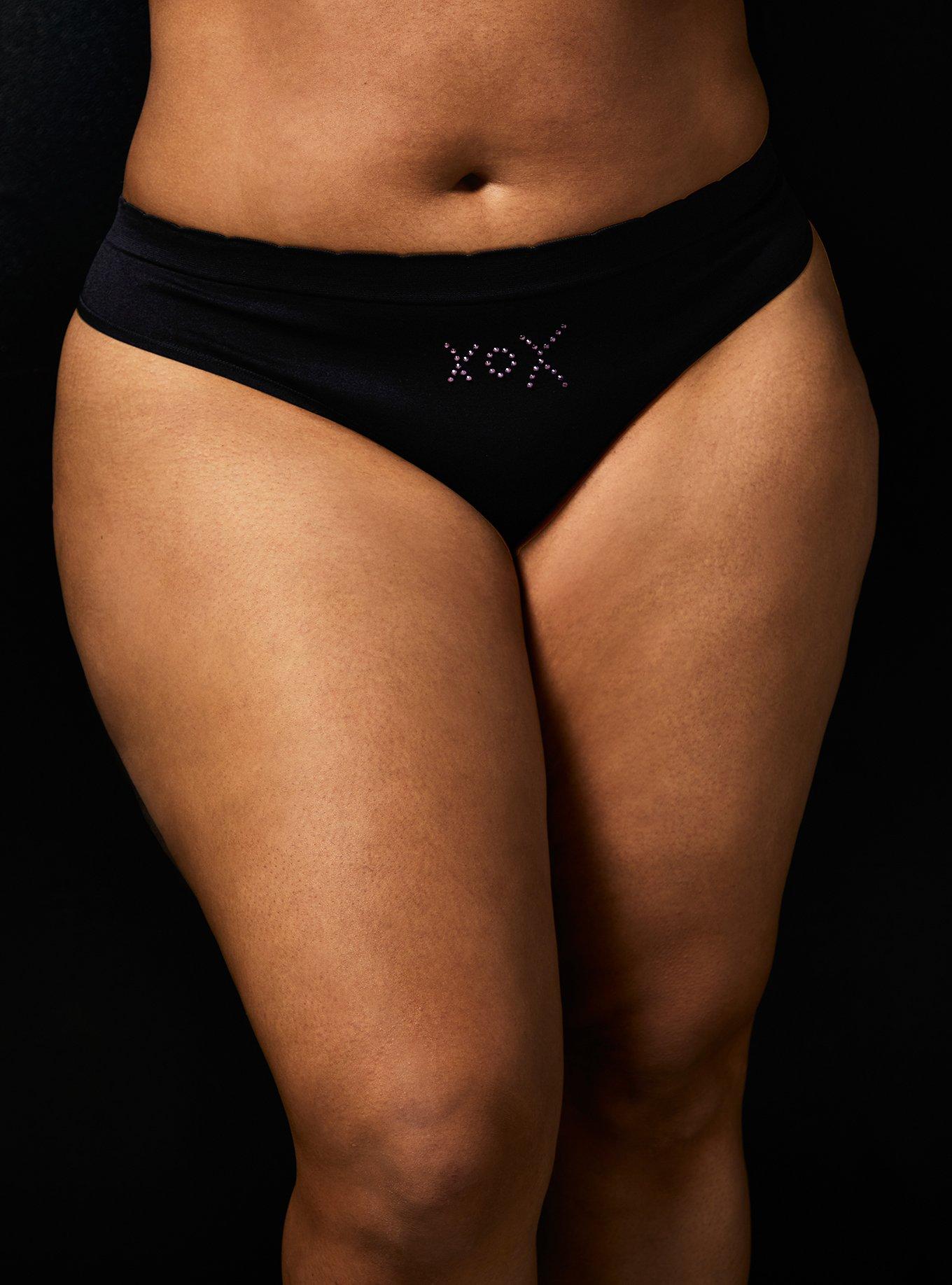 Betsey Johnson XOX Rhinestone Black Seamless Thong Panty , BLACK, alternate