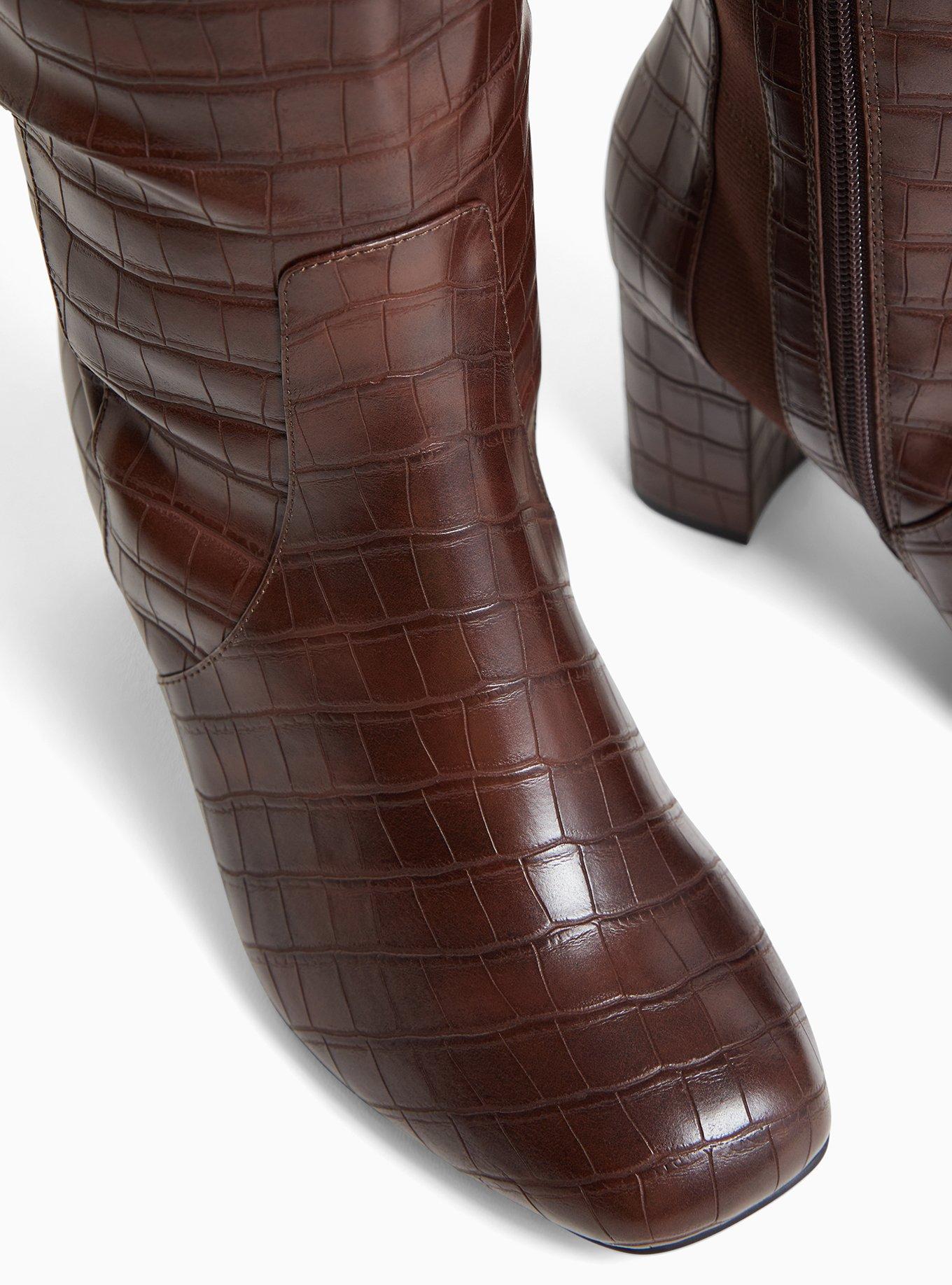 Square Toe Block Heel Knee-High Boot (WW), BROWN, alternate