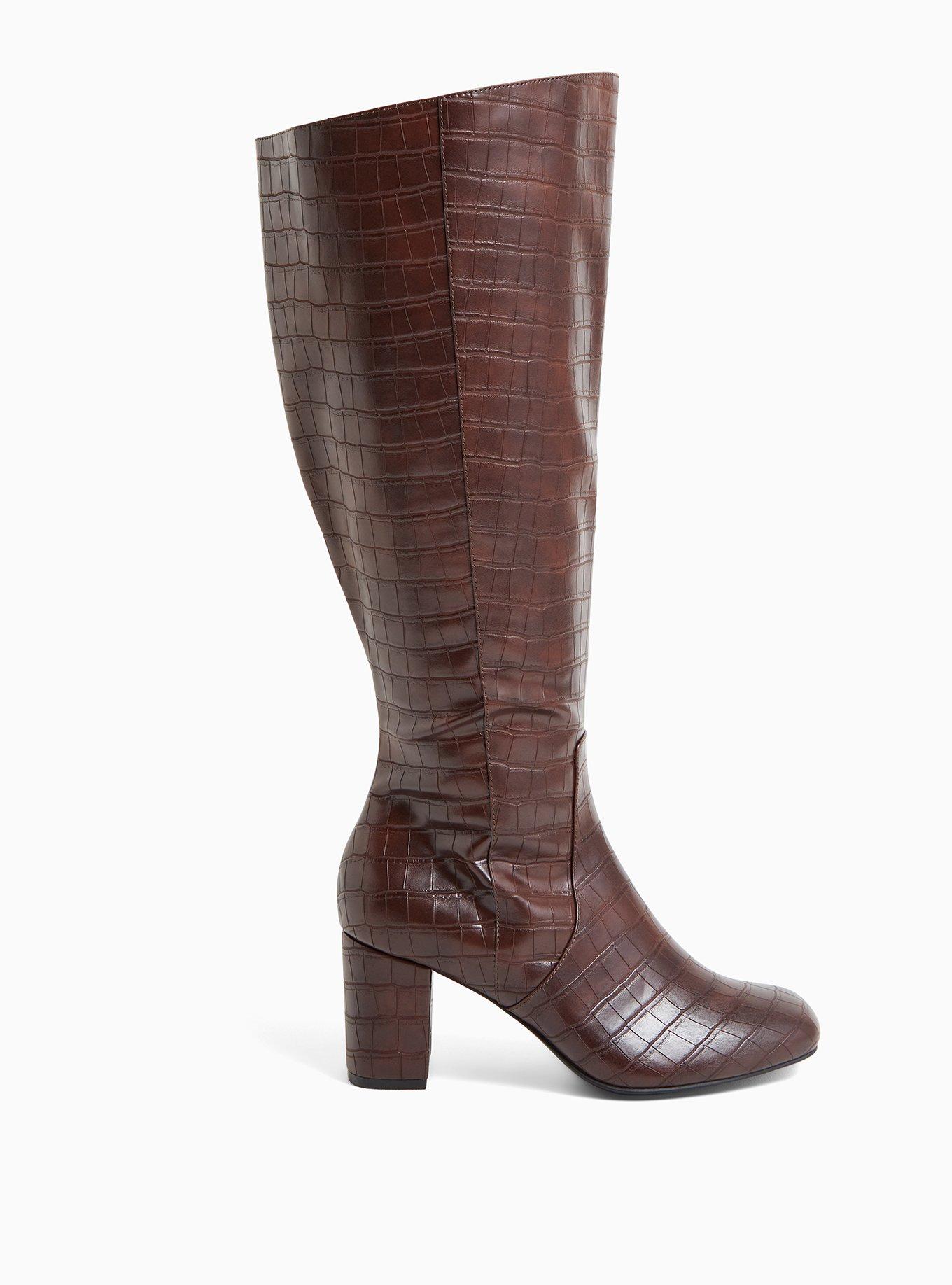 Square Toe Block Heel Knee-High Boot (WW), BROWN, alternate