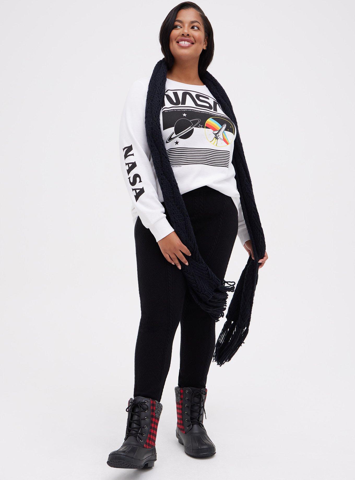 Full Length Signature Waist Cable Knit Legging, BLACK, alternate