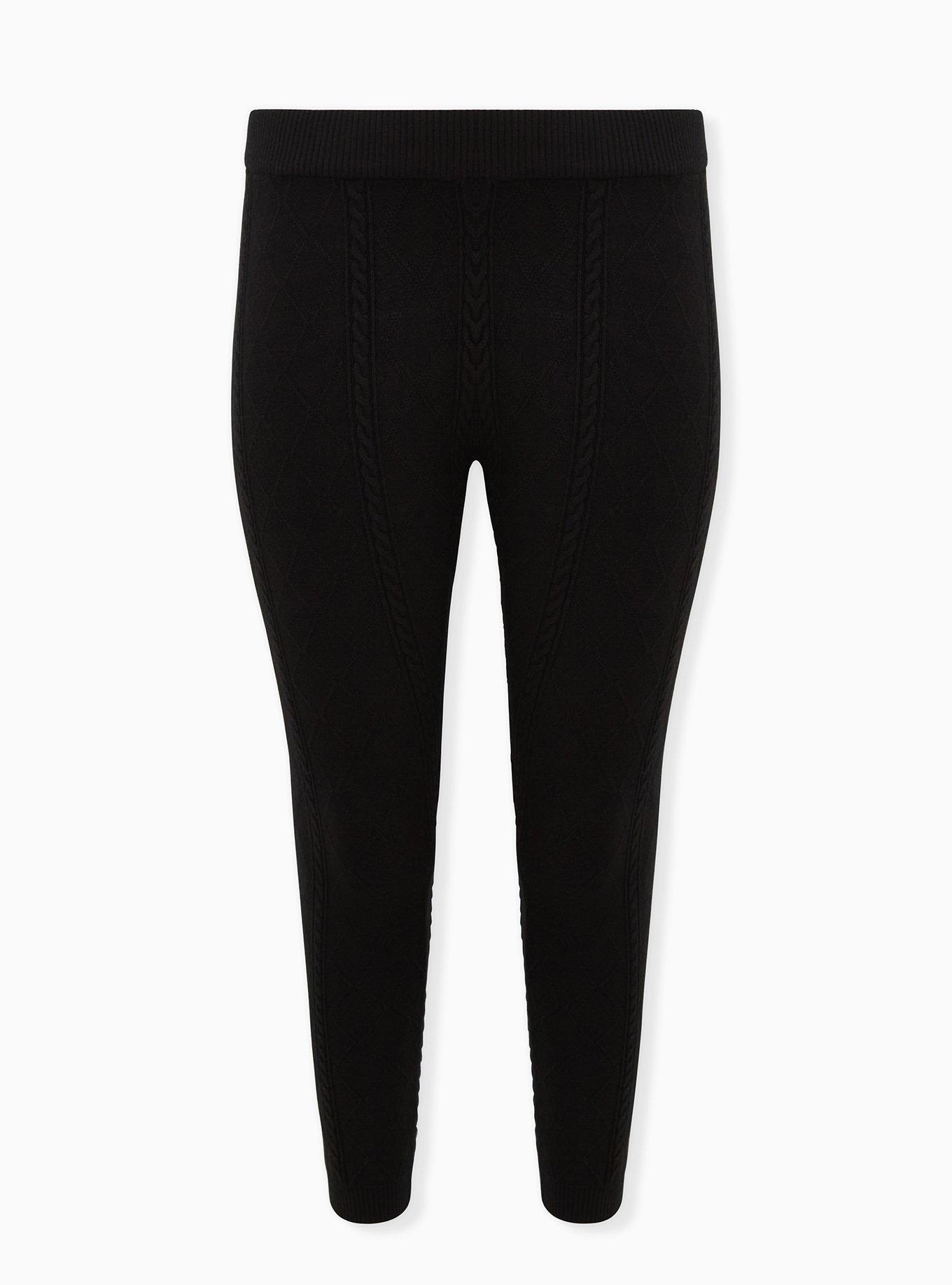 Plus Size Cable Knit High Waisted Leggings - Black