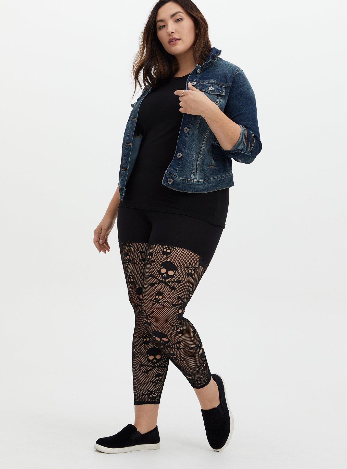 Plus Size - Comfort Waist Crop Premium Legging - Jersey Skull Knee Black -  Torrid