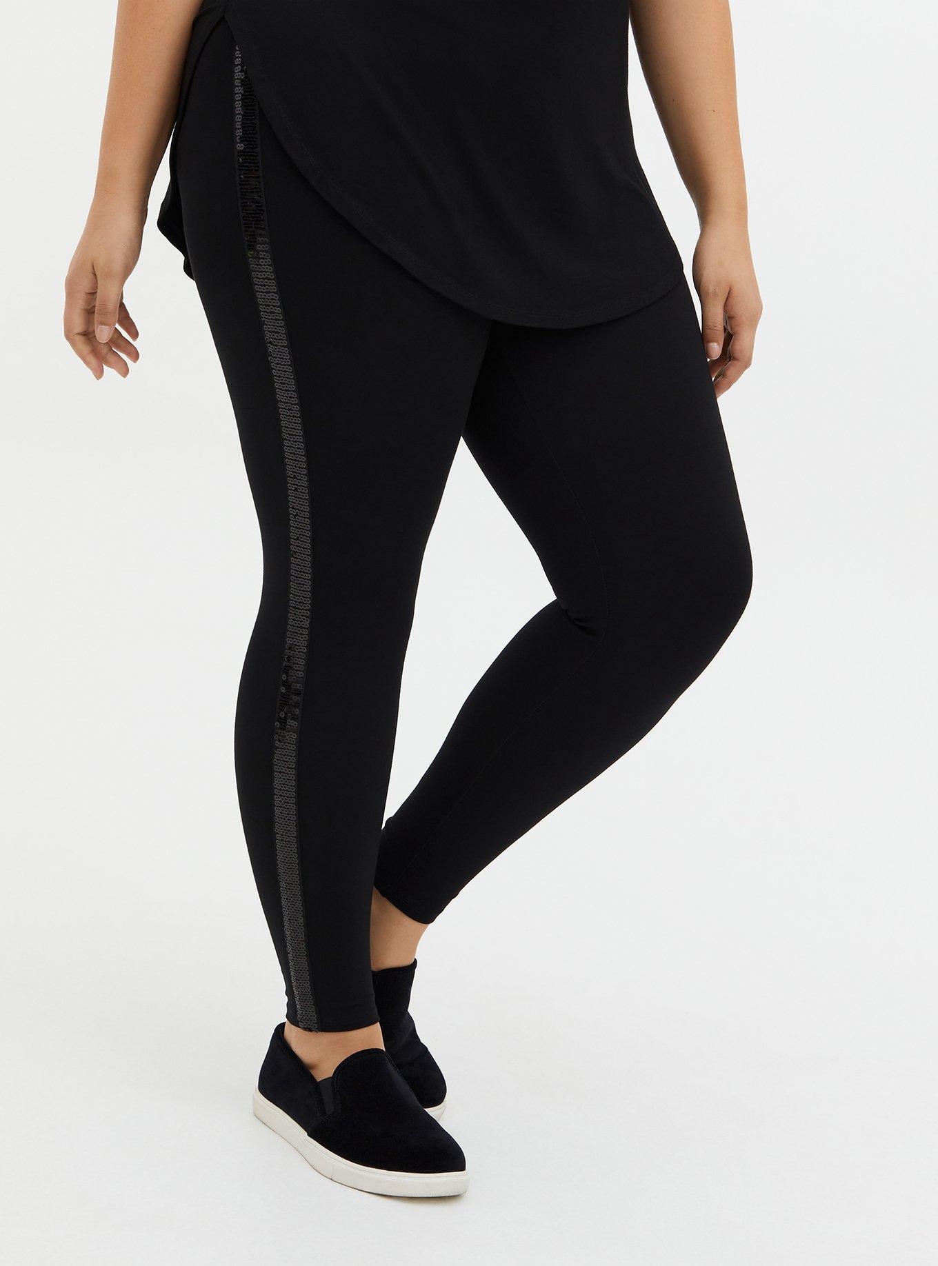 Black leggings with sequin stripe sale