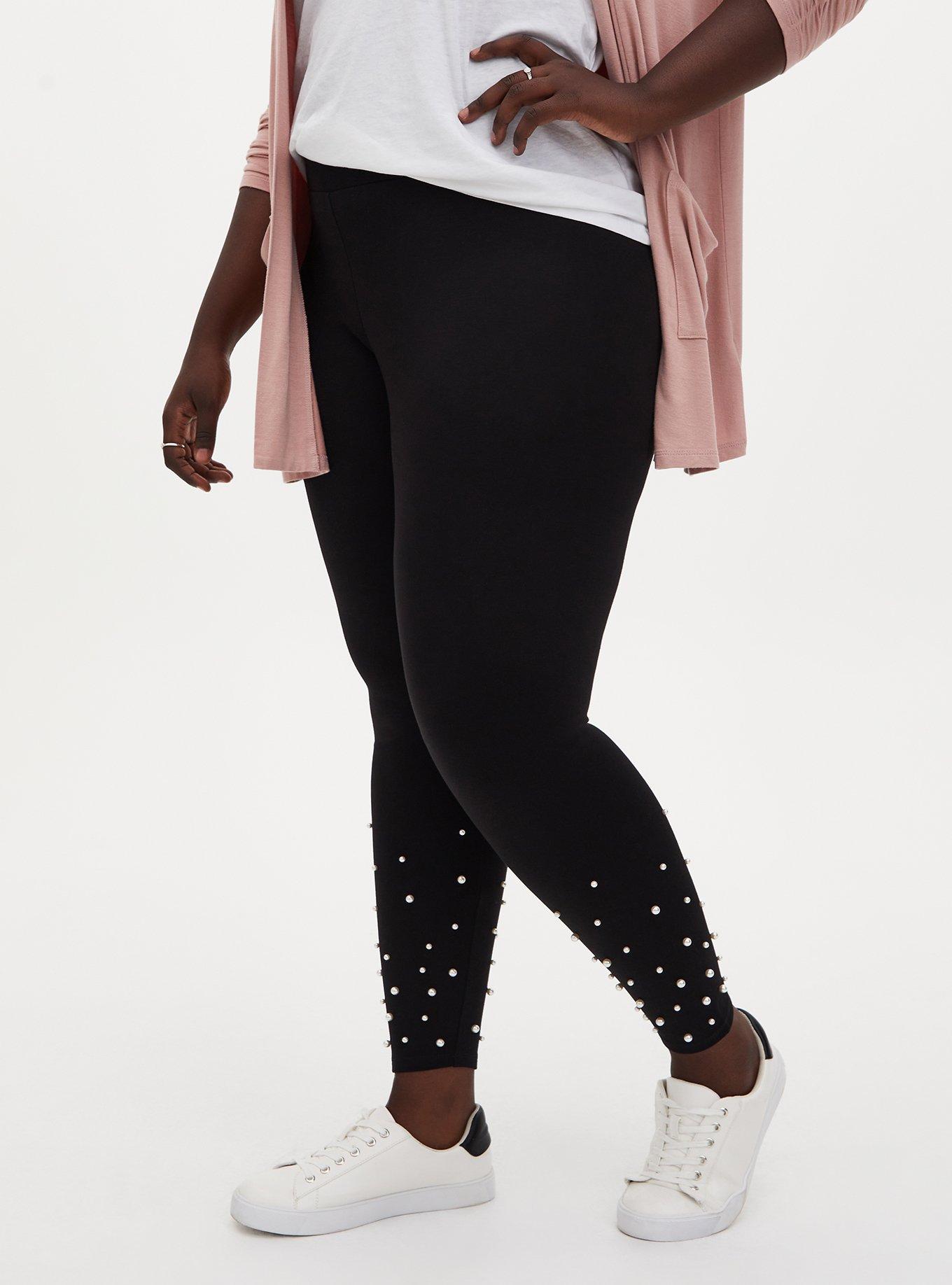 Plus Size Platinum Legging - Ponte Pearl Hem Black , BLACK, alternate
