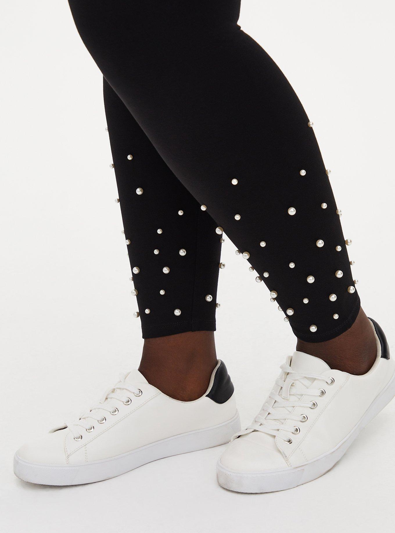 Plus Size Platinum Legging - Ponte Pearl Hem Black , BLACK, alternate