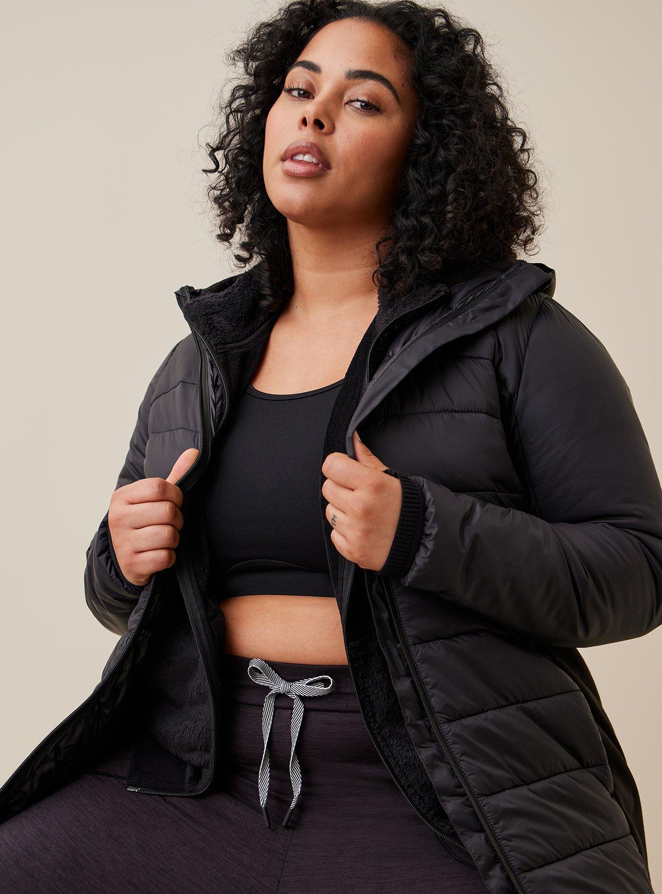 Plus Size Active Puffer Jacket Nylon Fleece Black Torrid