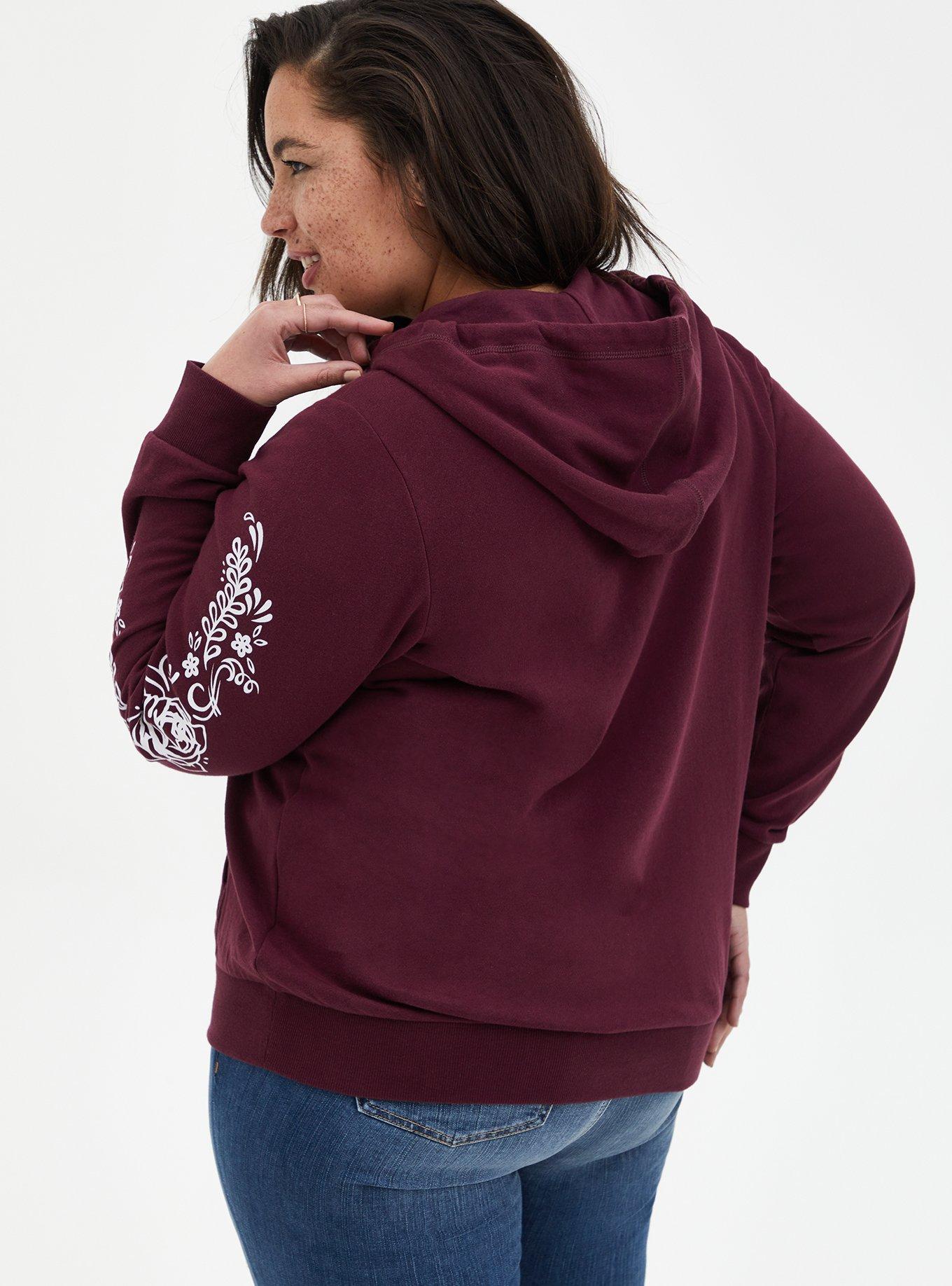 Tattoo Skull Burgundy Purple Fleece Zip Hoodie, WINETASTING, alternate