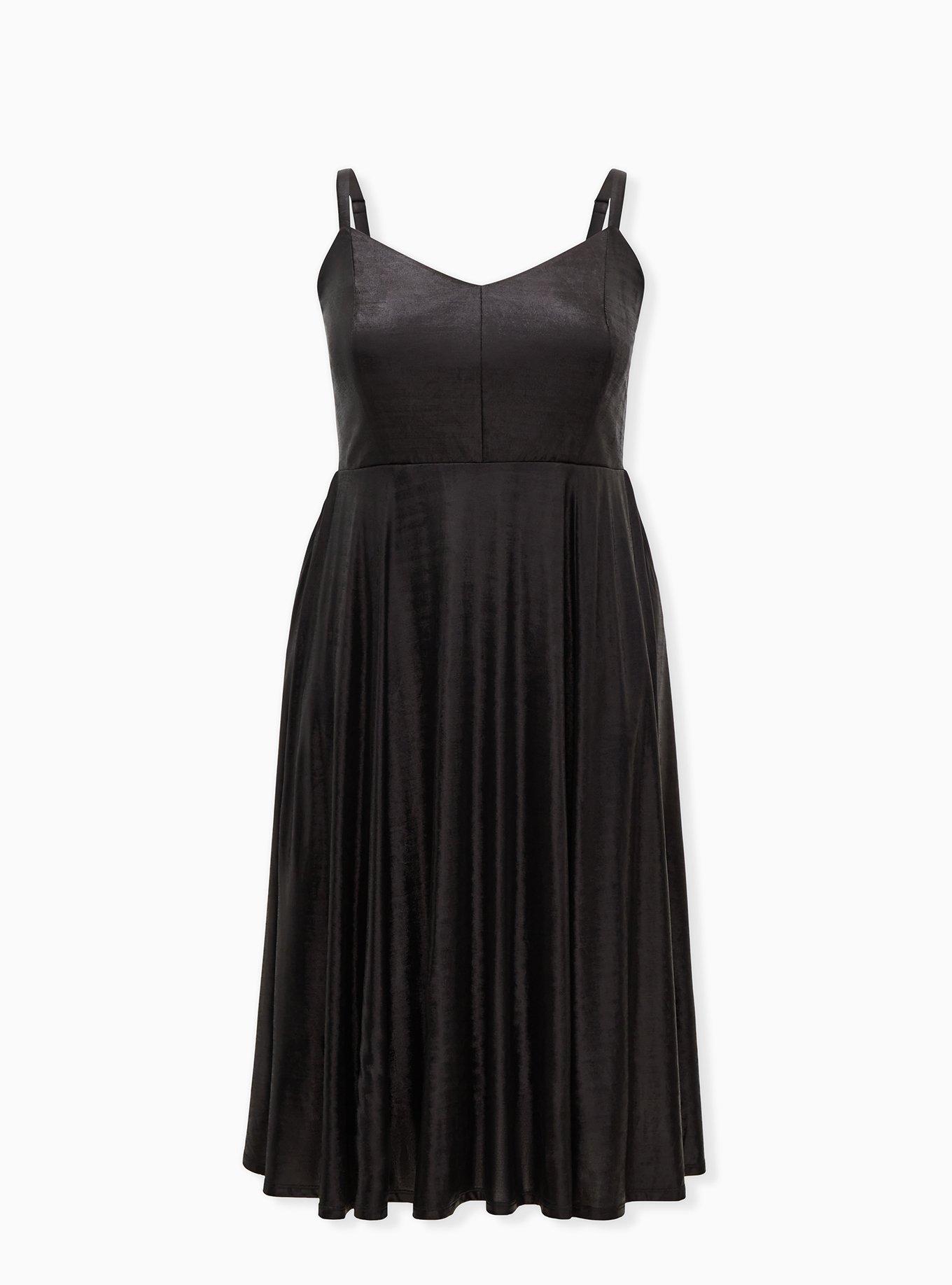 Black Liquid Knit Skater Dress, , hi-res