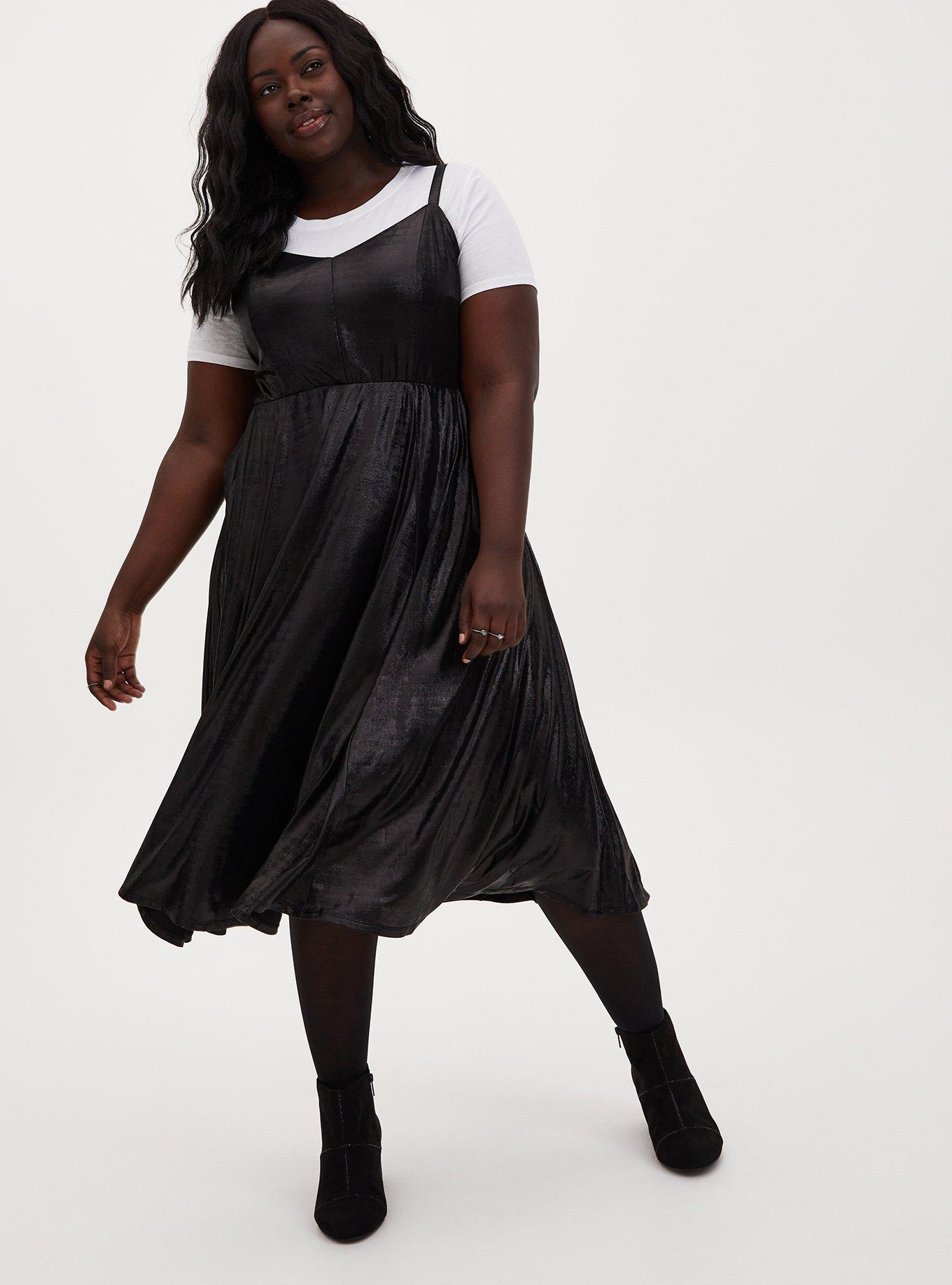Black Liquid Knit Skater Dress, , hi-res