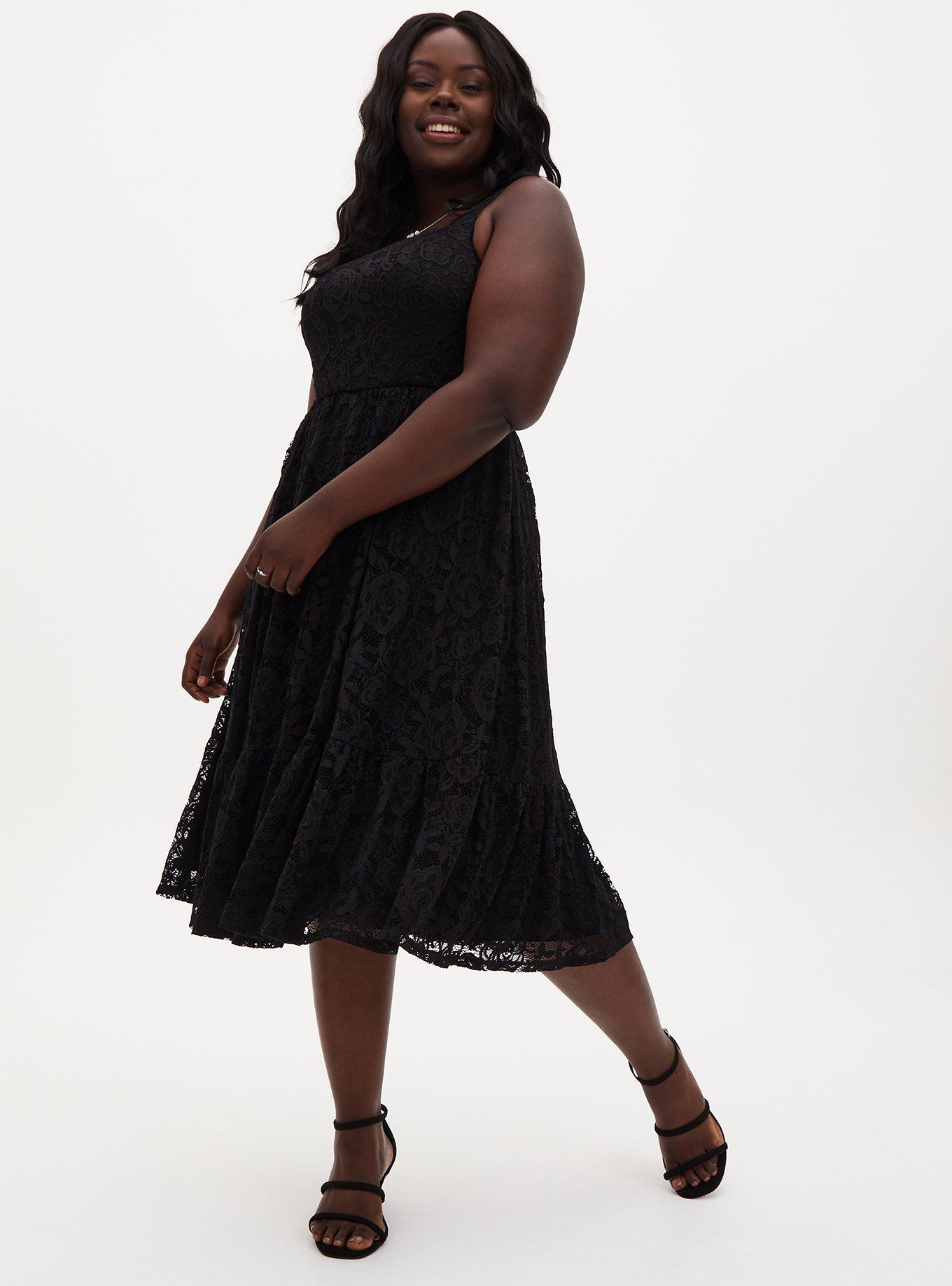 Plus Size - Midi Lace Square Neck Skater Dress - Torrid