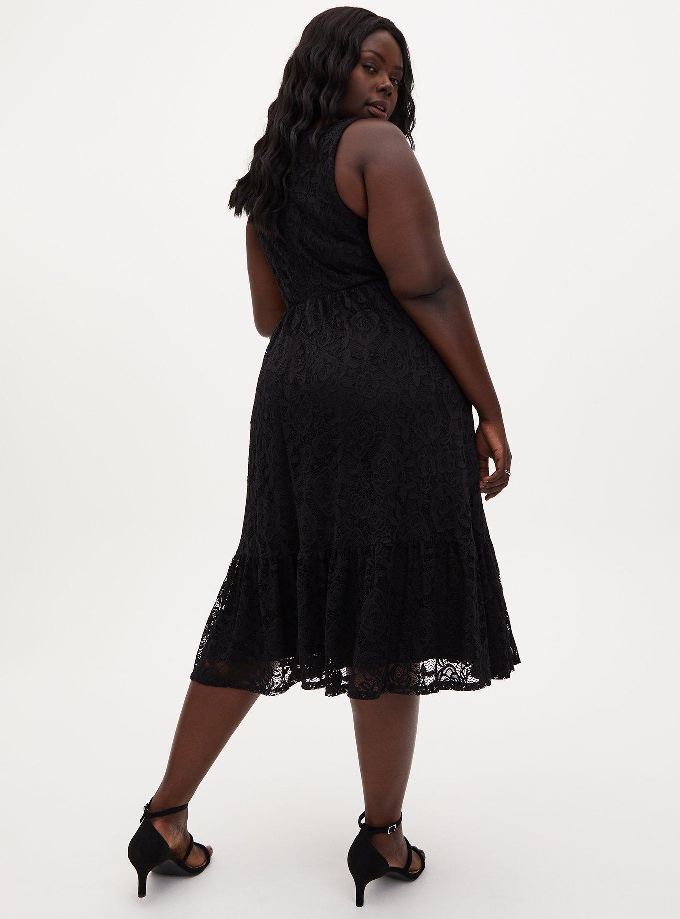 Midi Lace Square Neck Skater Dress, DEEP BLACK, alternate