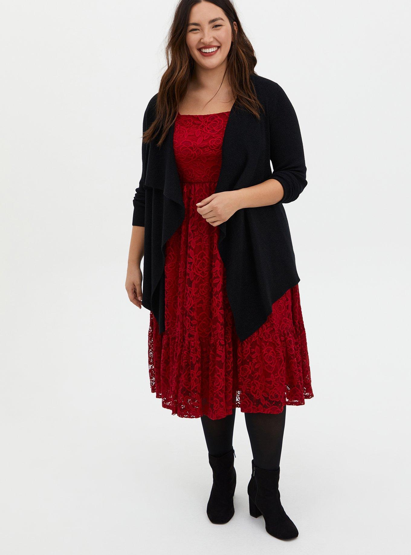 Midi Lace Square Neck Skater Dress, JESTER RED, alternate