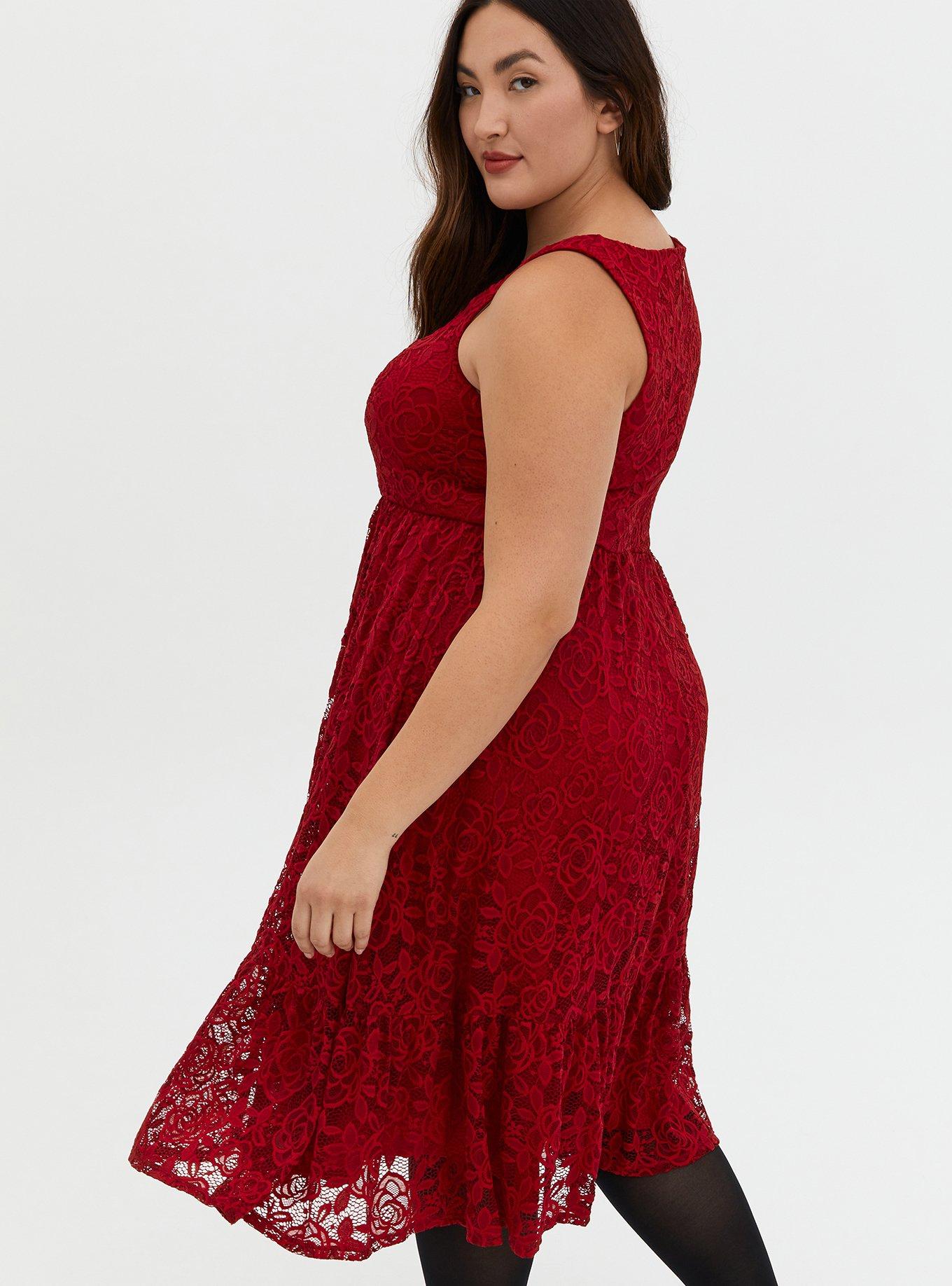 Midi Lace Square Neck Skater Dress, JESTER RED, alternate