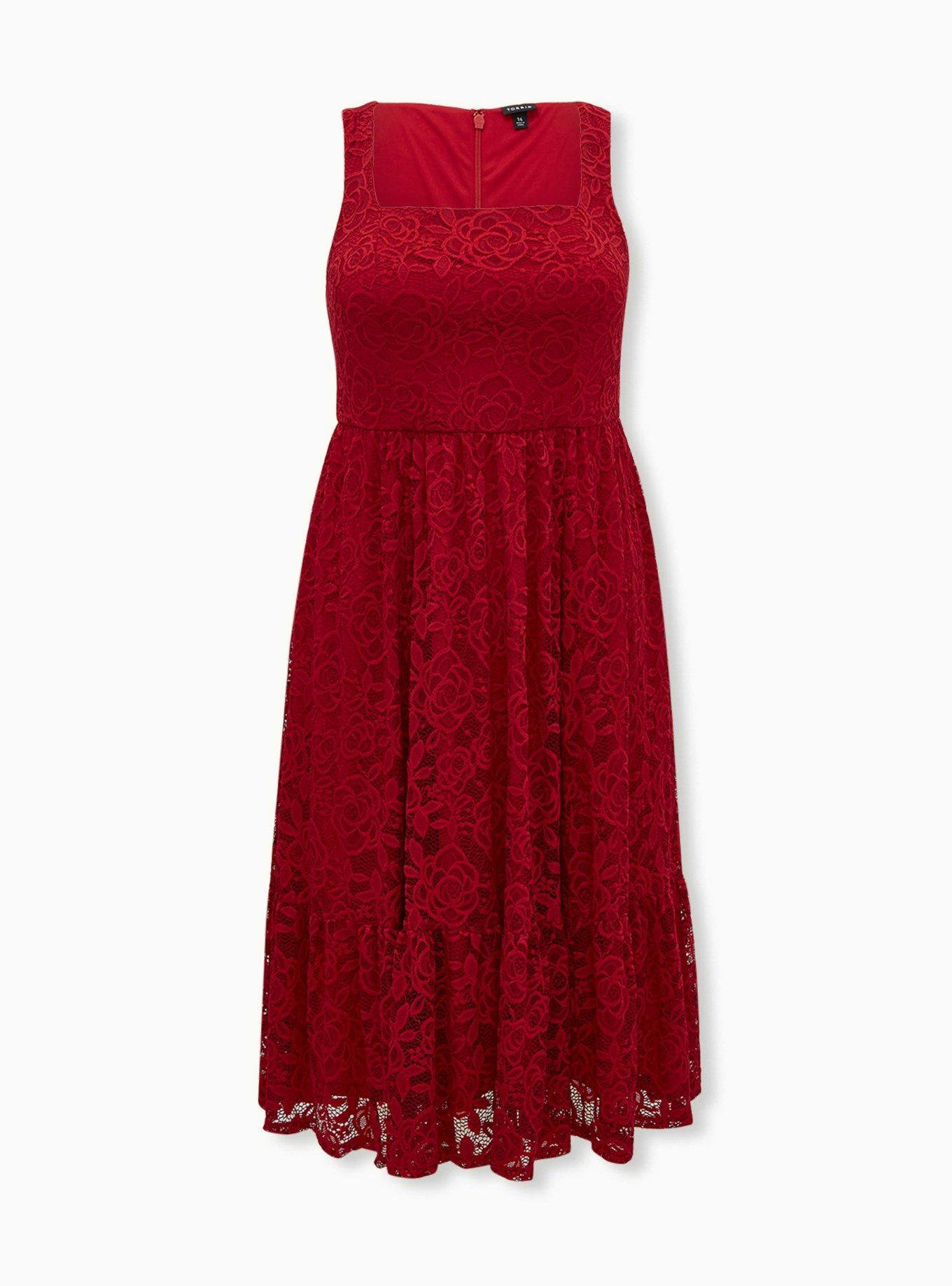 Midi Lace Square Neck Skater Dress, JESTER RED, hi-res