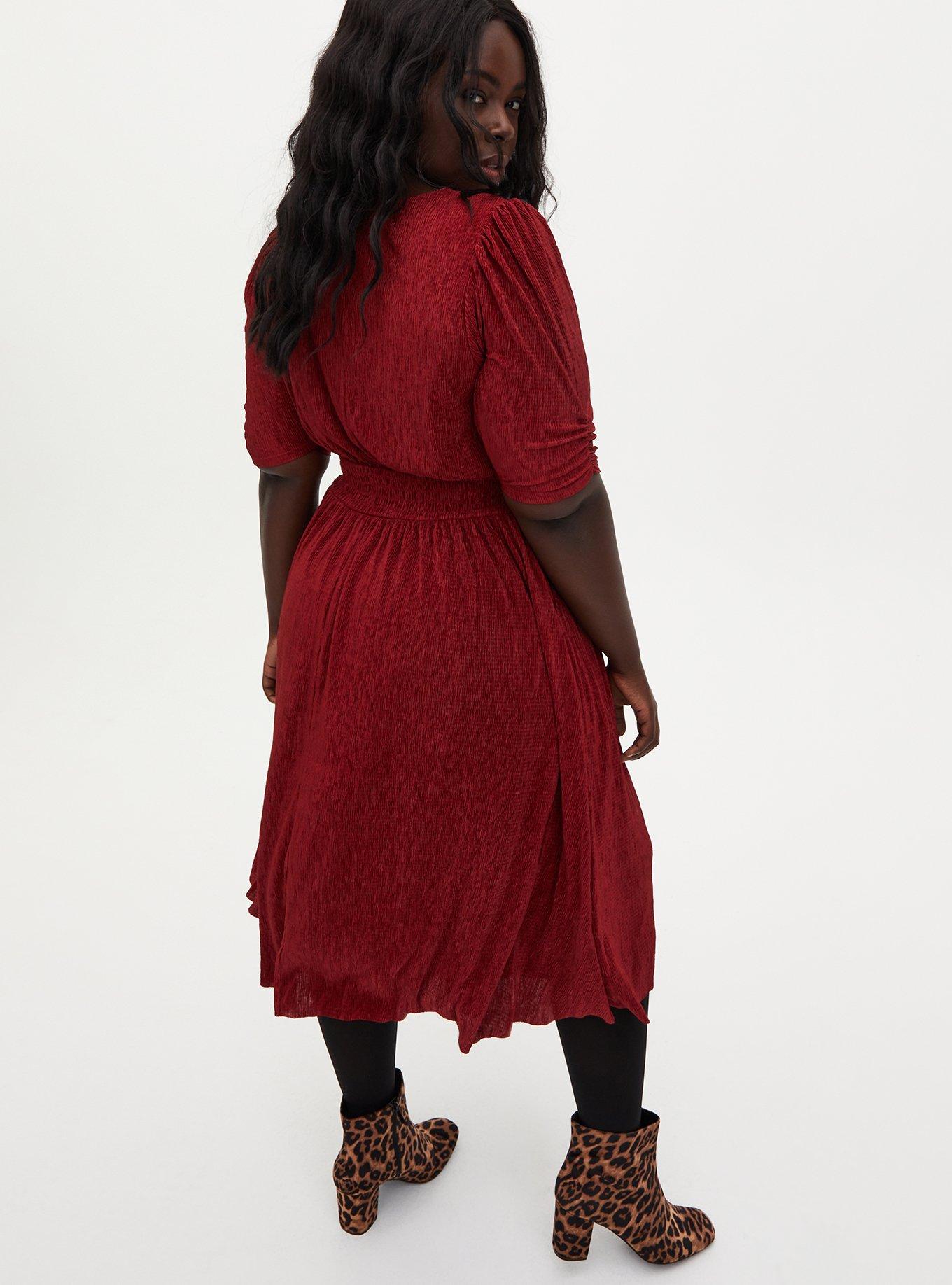 Dark Red Crinkle Knit Midi Dress, BIKING RED, alternate