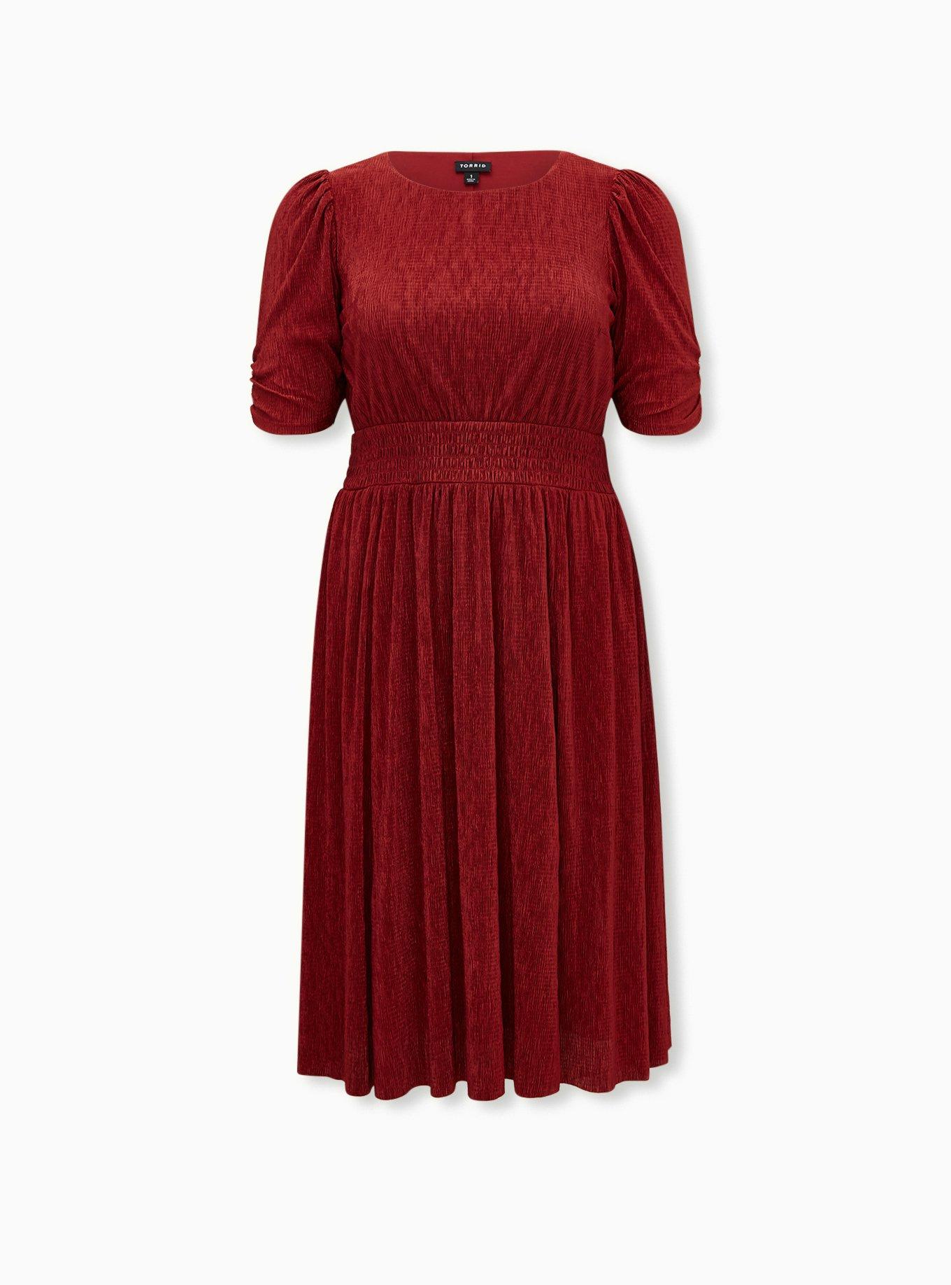 Dark Red Crinkle Knit Midi Dress, BIKING RED, hi-res