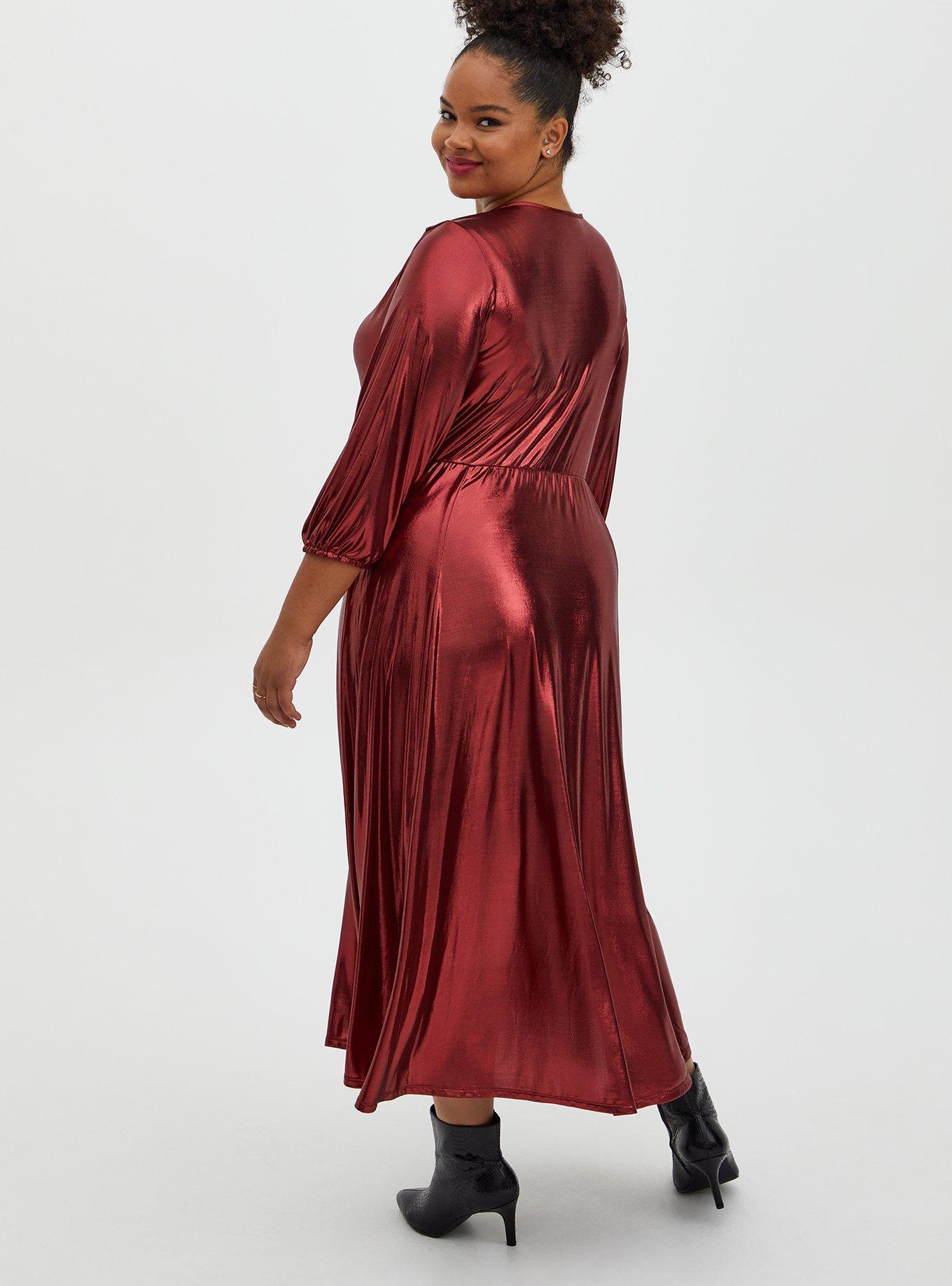 Red Liquid Knit Tea Length Dress, BIKING RED, alternate