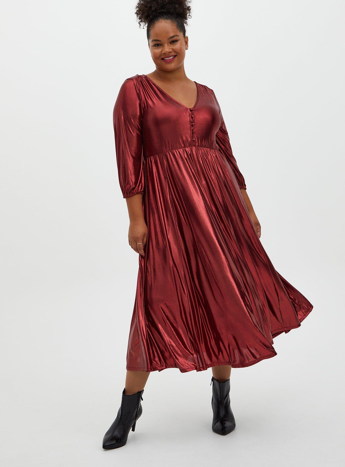 Plus Size - Red Liquid Knit Tea Length Dress - Torrid