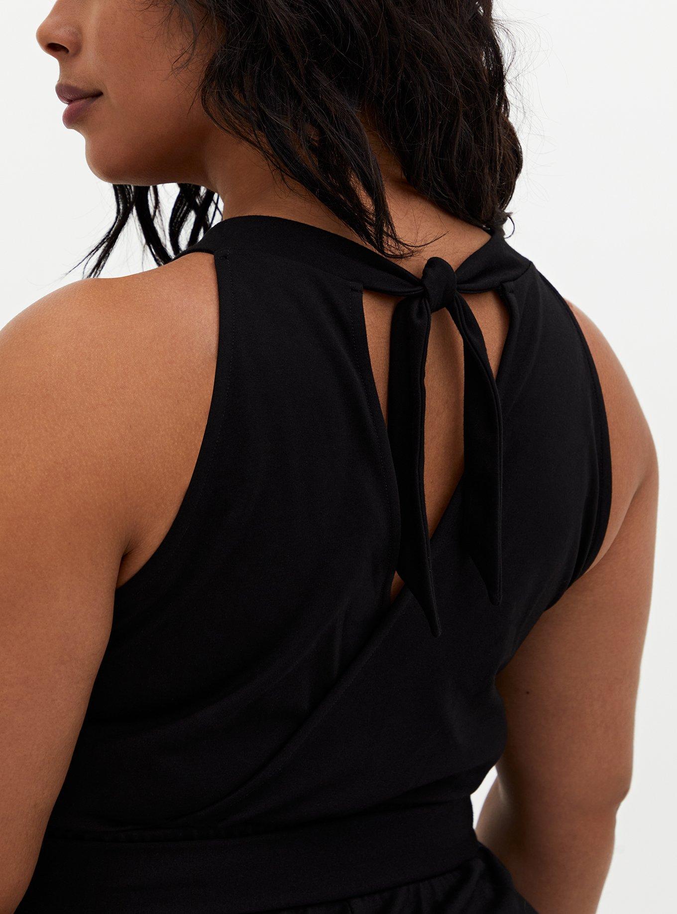 Plus Size Black Ponte Halter Tapered Jumpsuit , DEEP BLACK, alternate