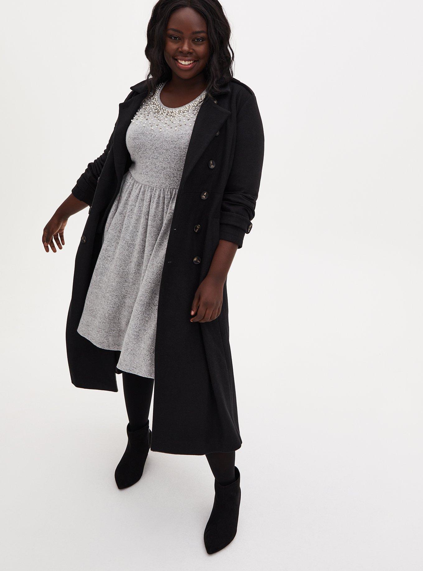Plus Size - Super Soft Plush Light Grey Pearl Neck Skater Dress - Torrid