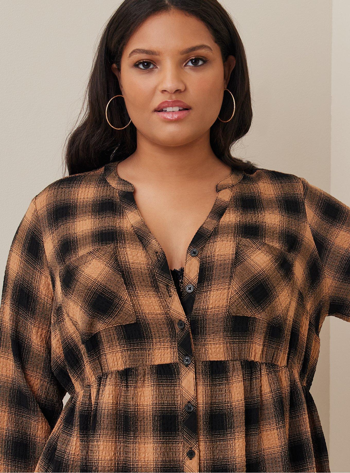 Brown Plaid Babydoll Top (S)