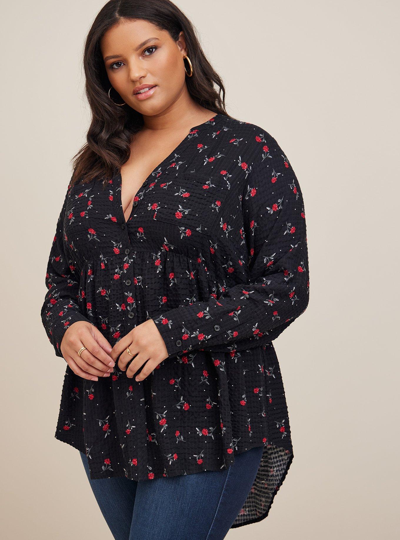 Plus Size Emma Babydoll Crinkle Gauze Long Sleeve Tunic Top Torrid