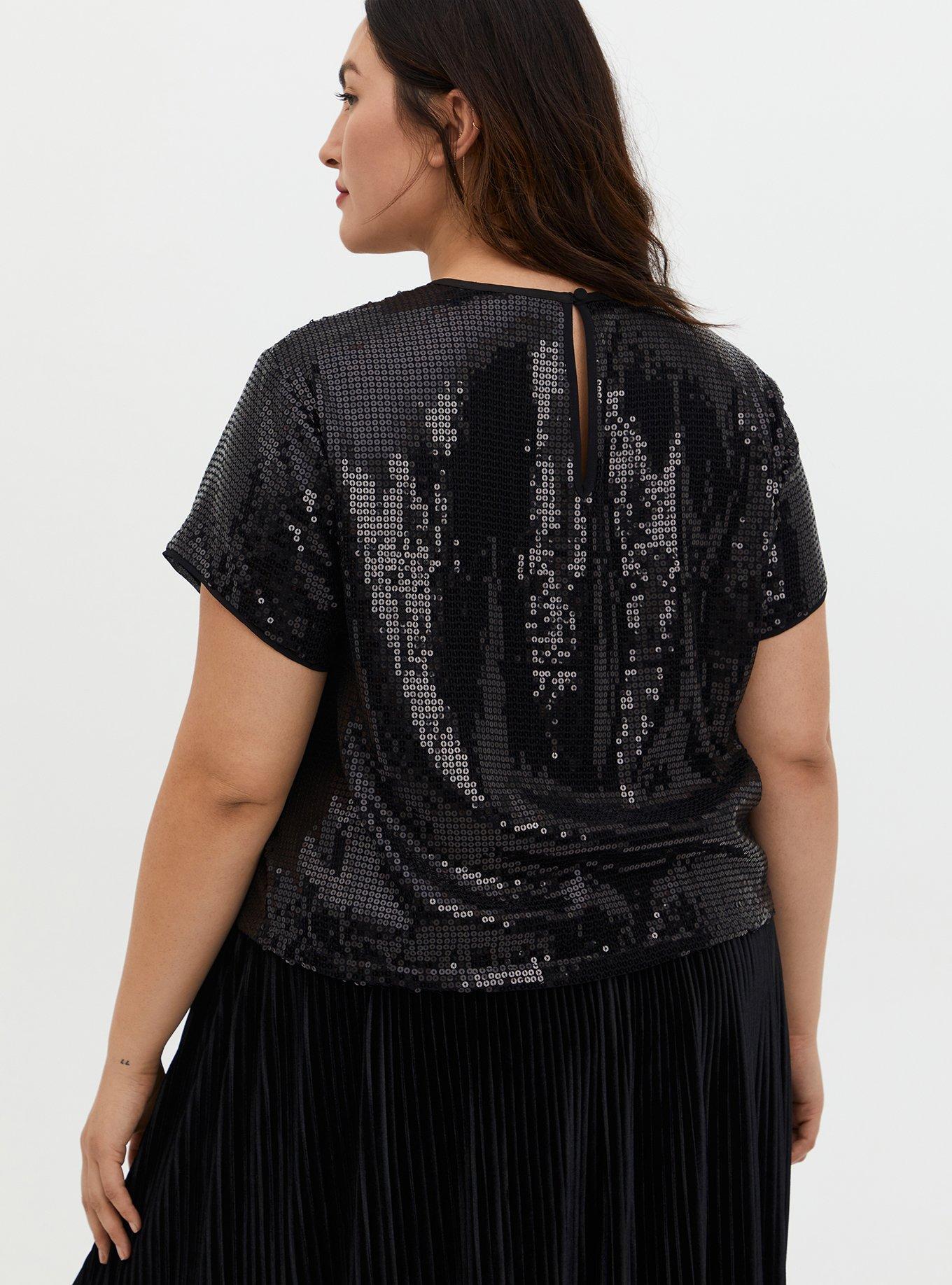 Black Sequin Crop Top, DEEP BLACK, alternate