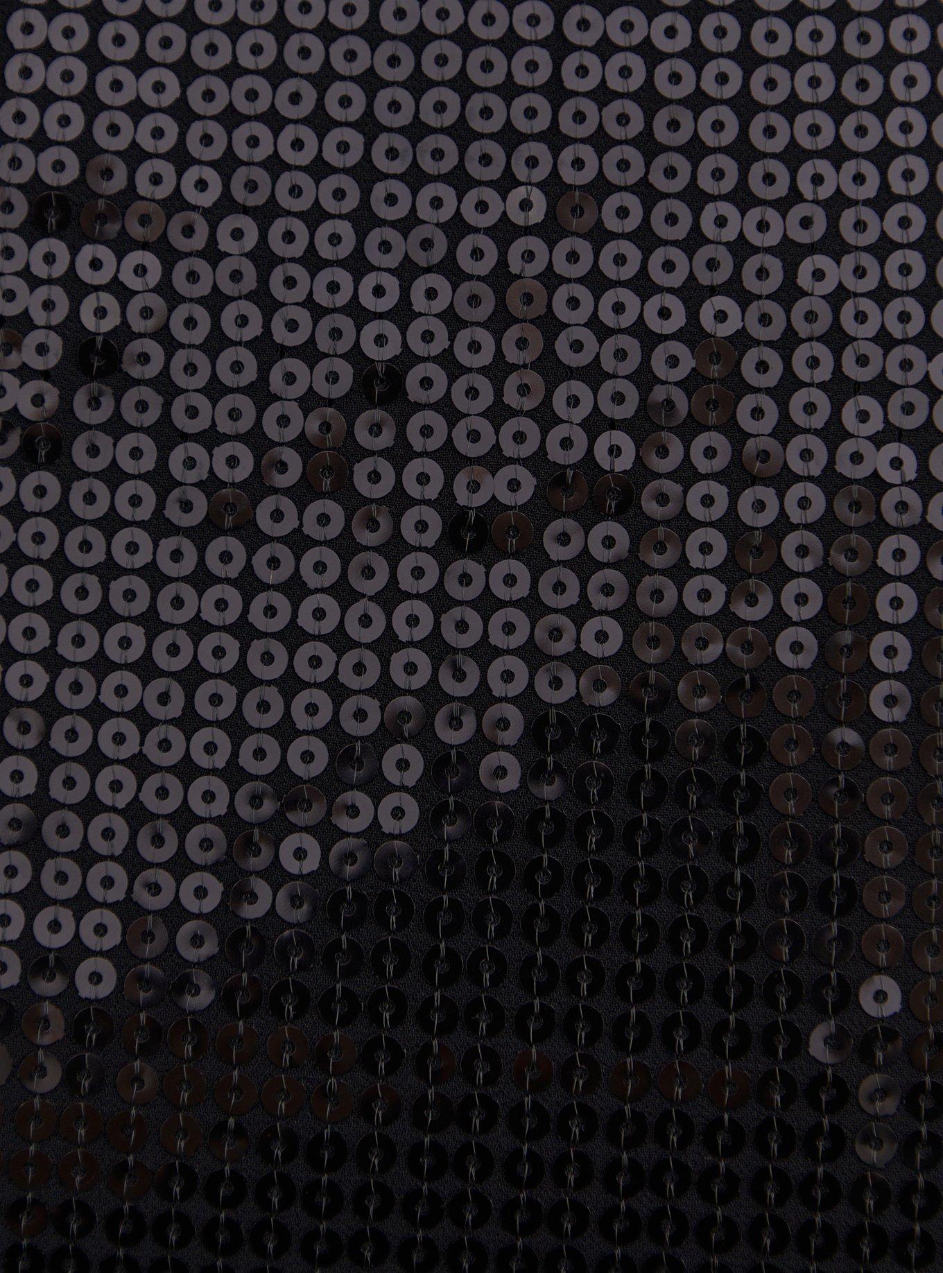 Black Sequin Crop Top, DEEP BLACK, alternate