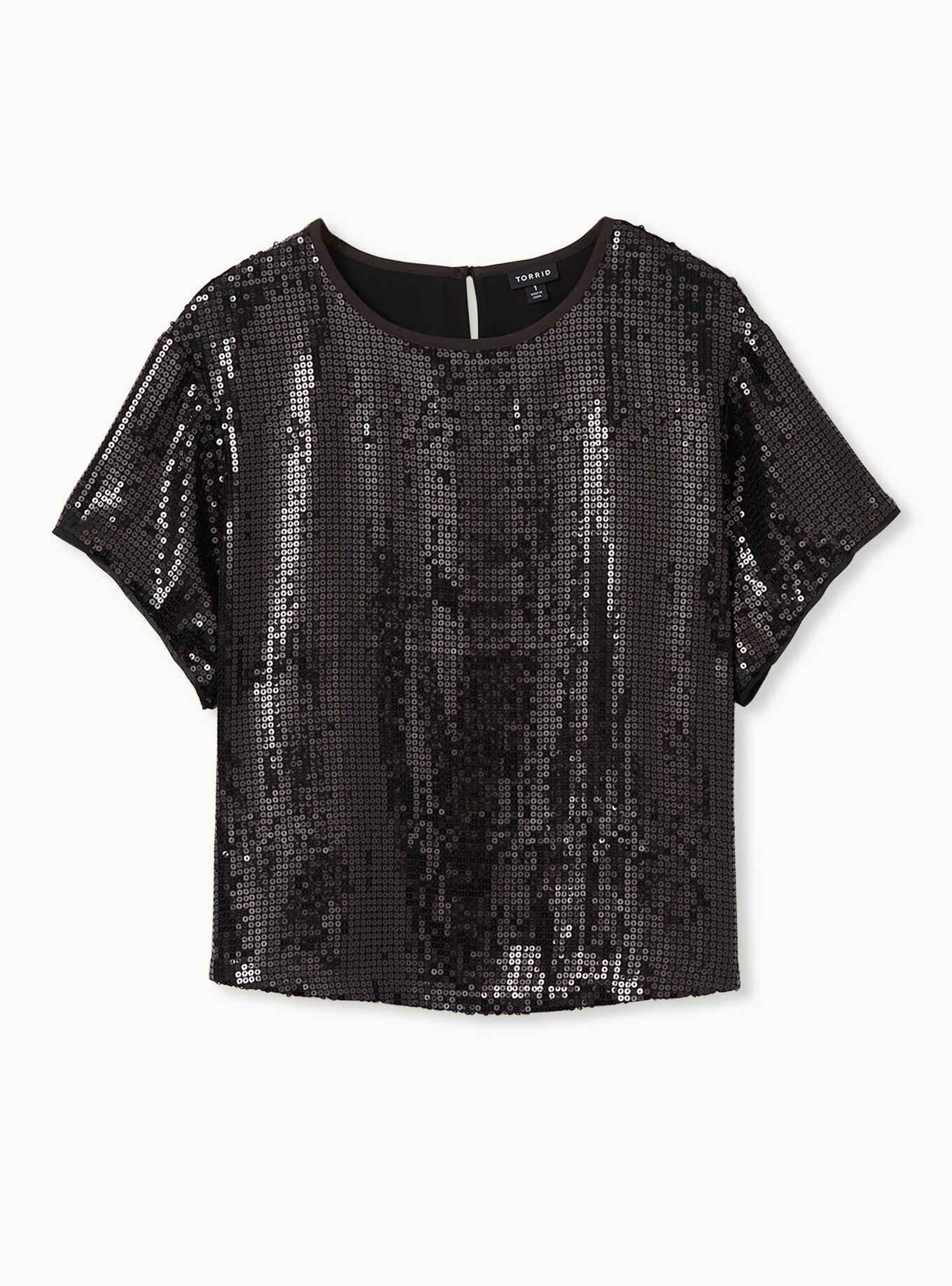 Plus Size - Black Sequin Crop Top - Torrid