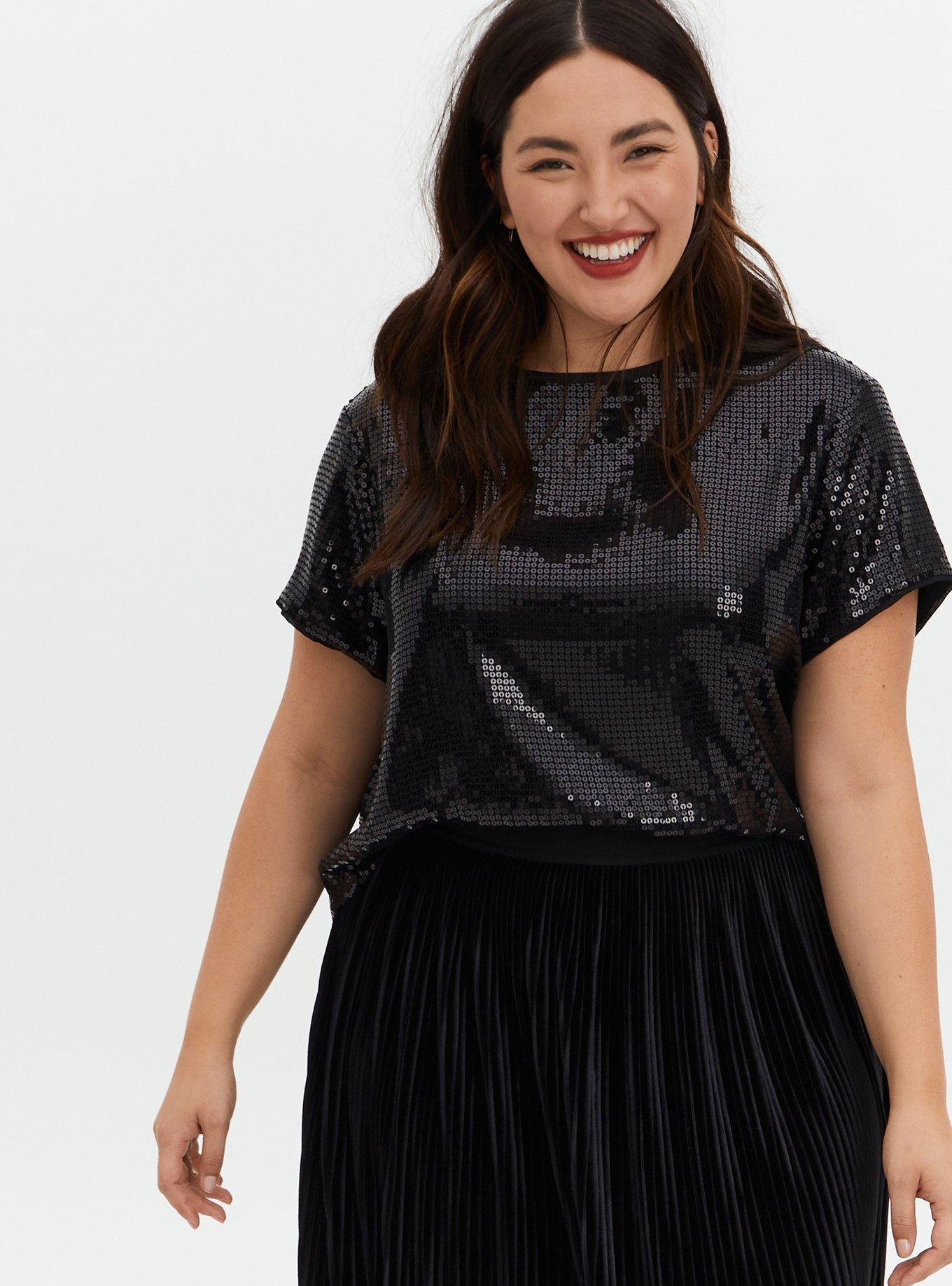 Plus Size Black Sequin Crop Top Torrid