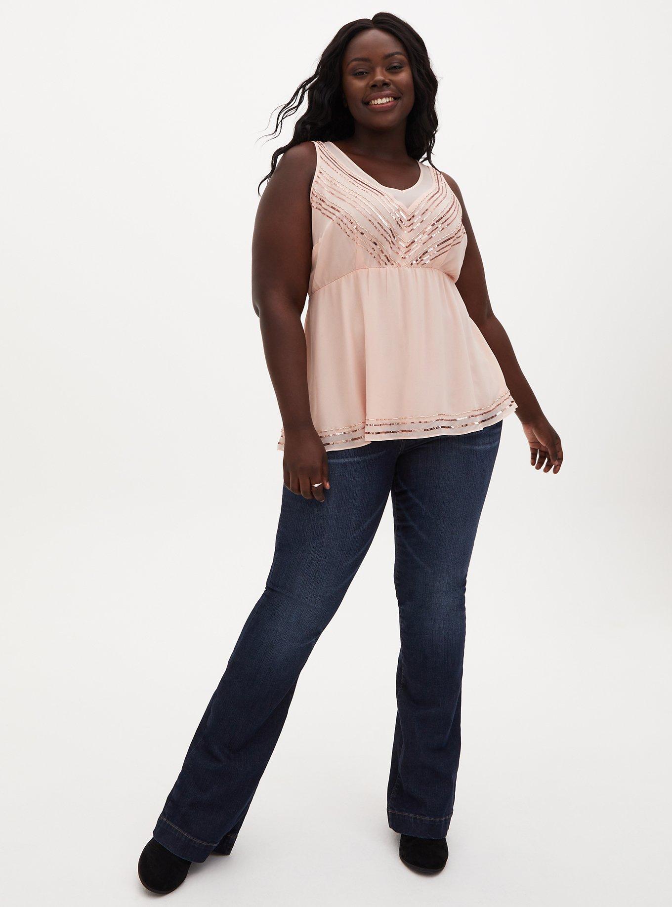 Plus Size Peplum Chiffon Embellished Top, PALE BLUSH, alternate
