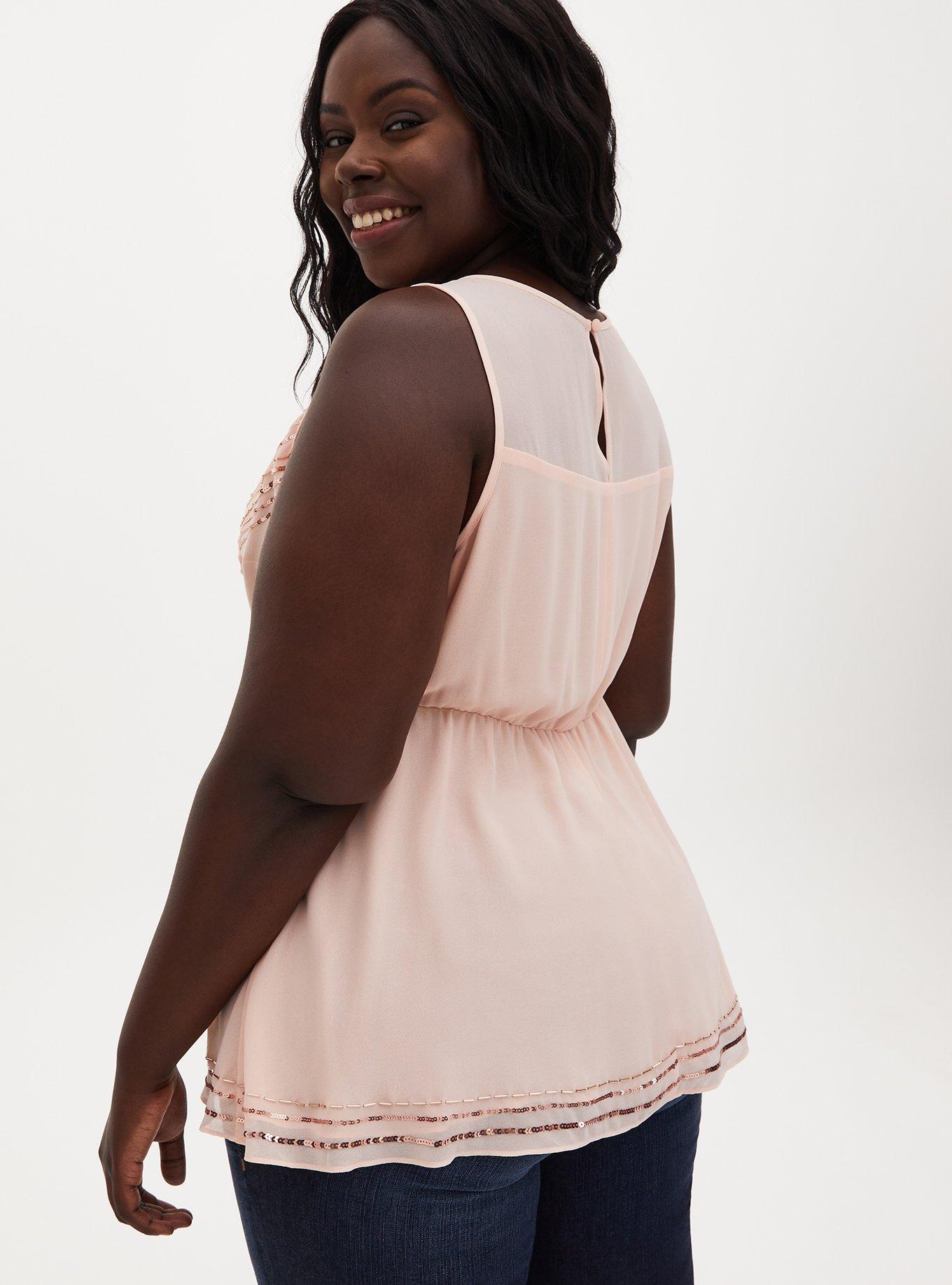 Plus Size Peplum Chiffon Embellished Top, PALE BLUSH, alternate