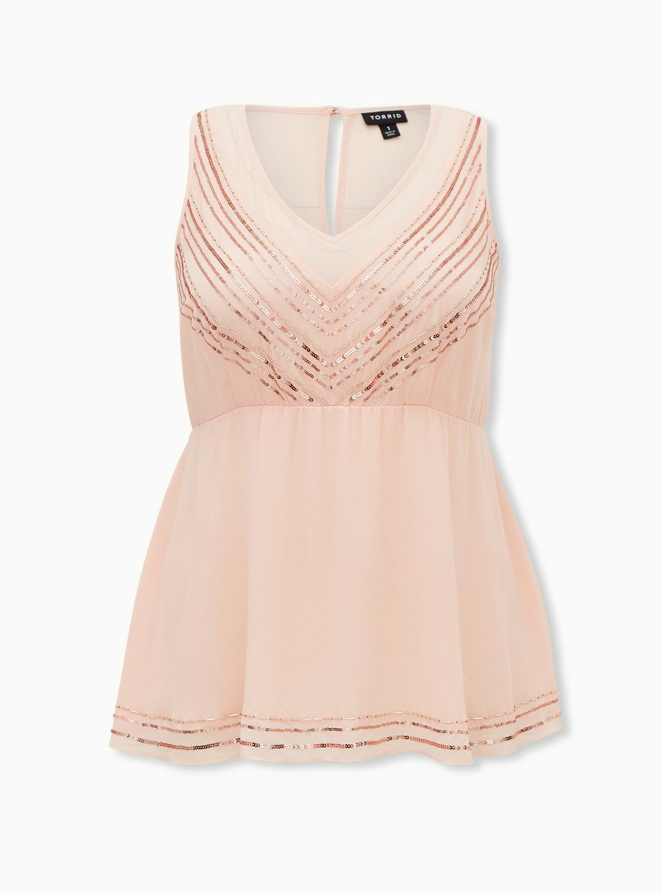 Plus Size Peplum Chiffon Embellished Top, PALE BLUSH, hi-res