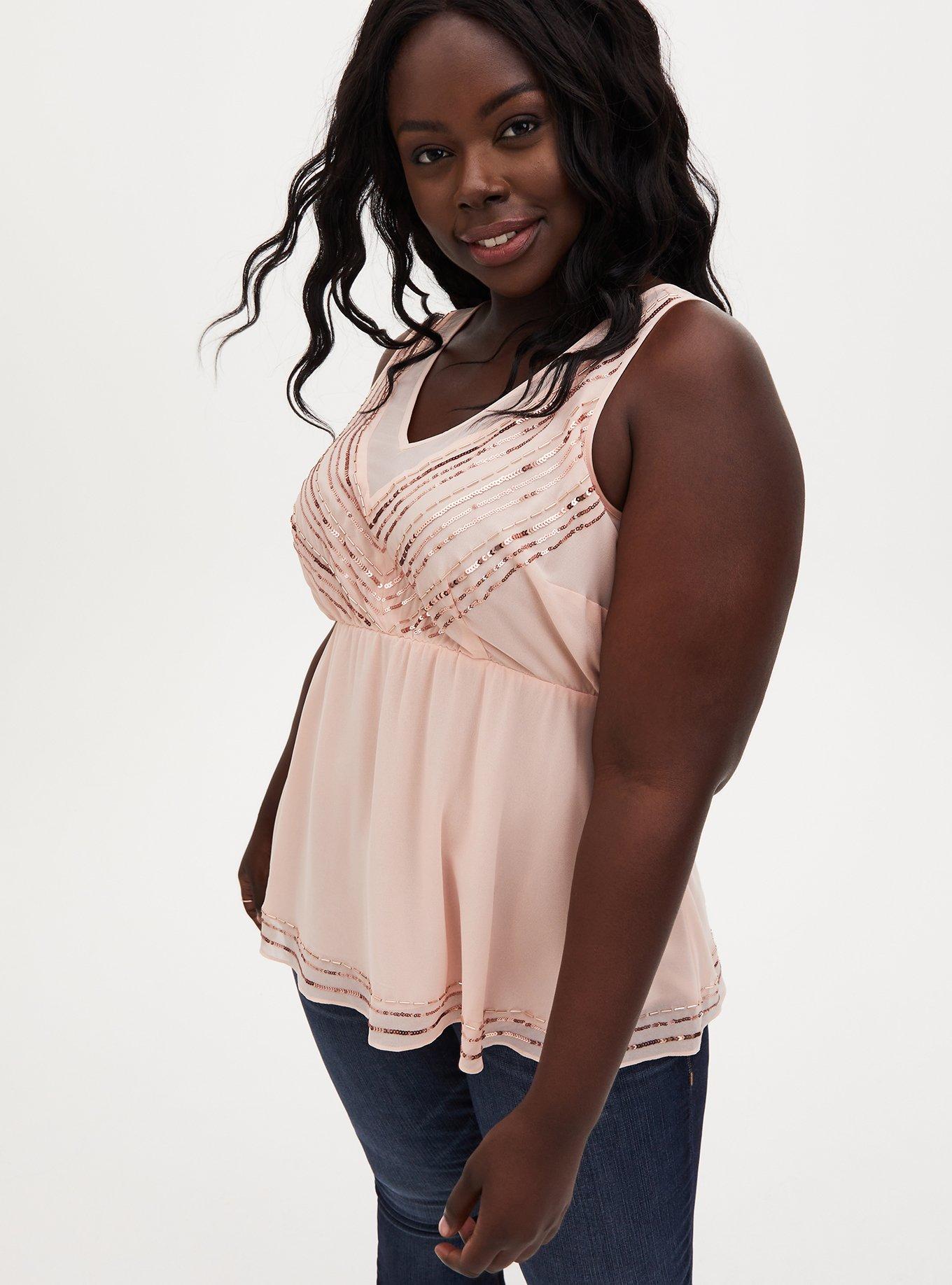 Plus Size Peplum Chiffon Embellished Top, PALE BLUSH, hi-res