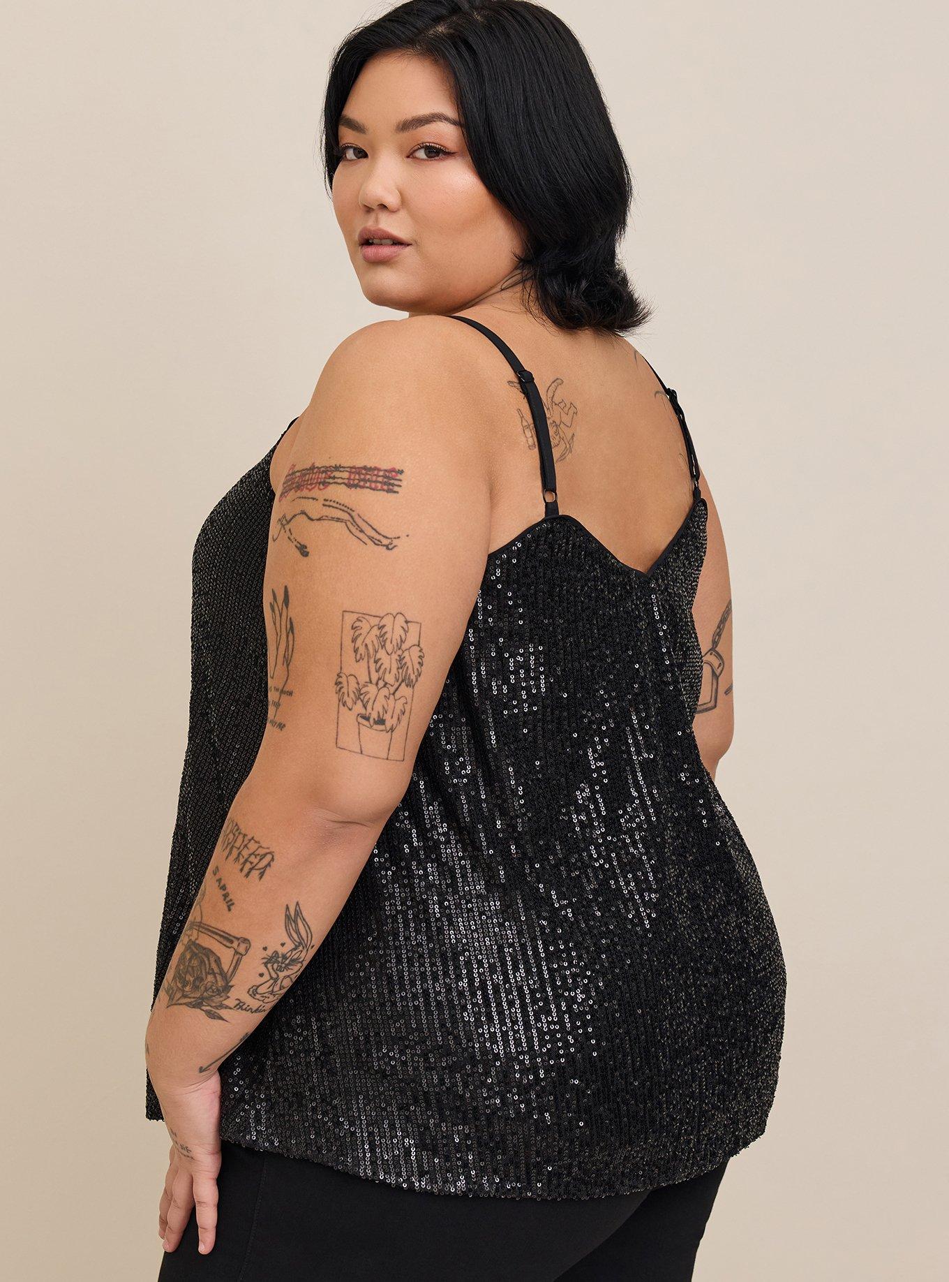 Plus Size Sophie Sequin Swing Cami, BLACK, alternate