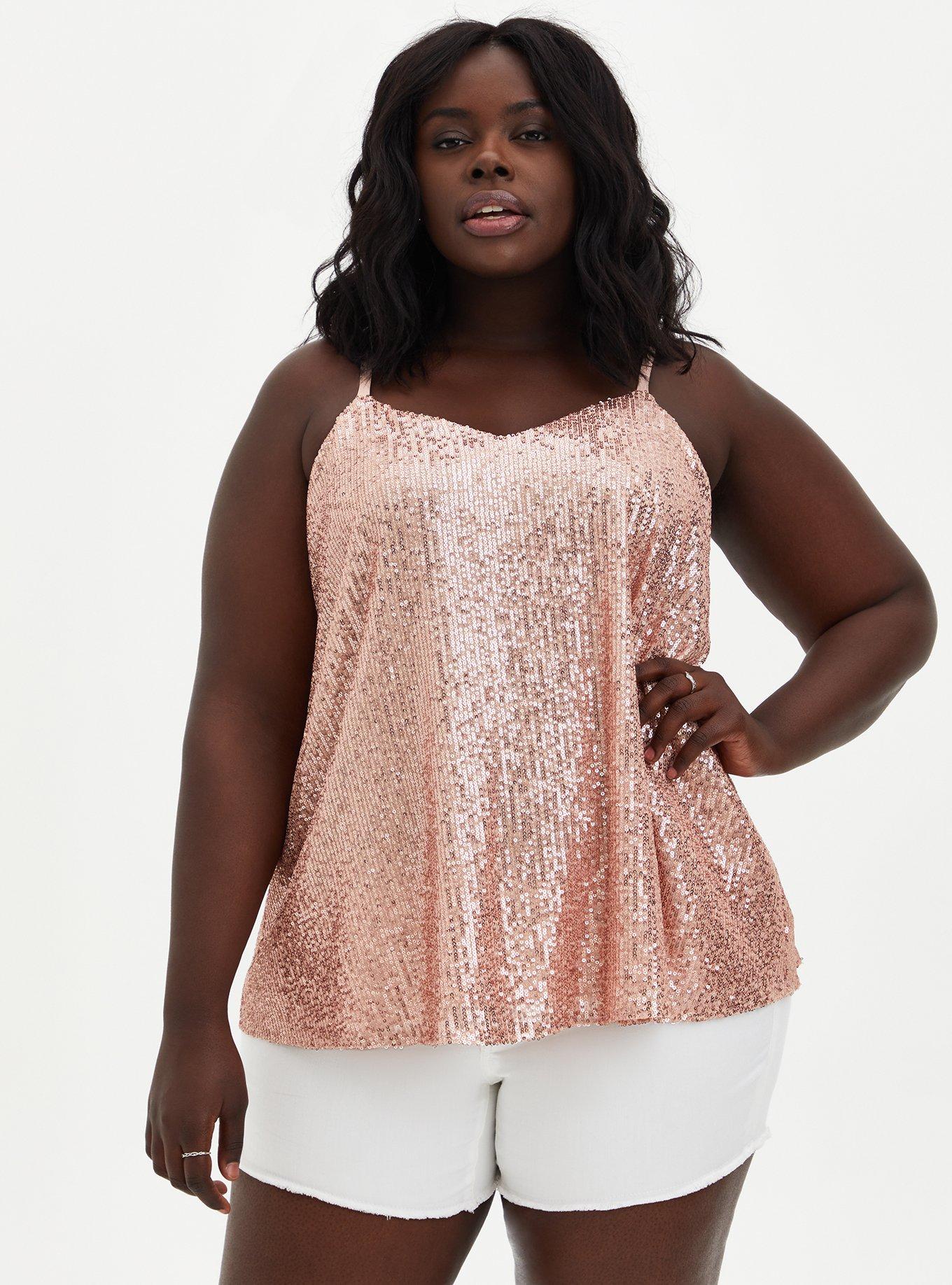 BY TOGETHER Sleeveless Gold Sequin Swing Tank Top