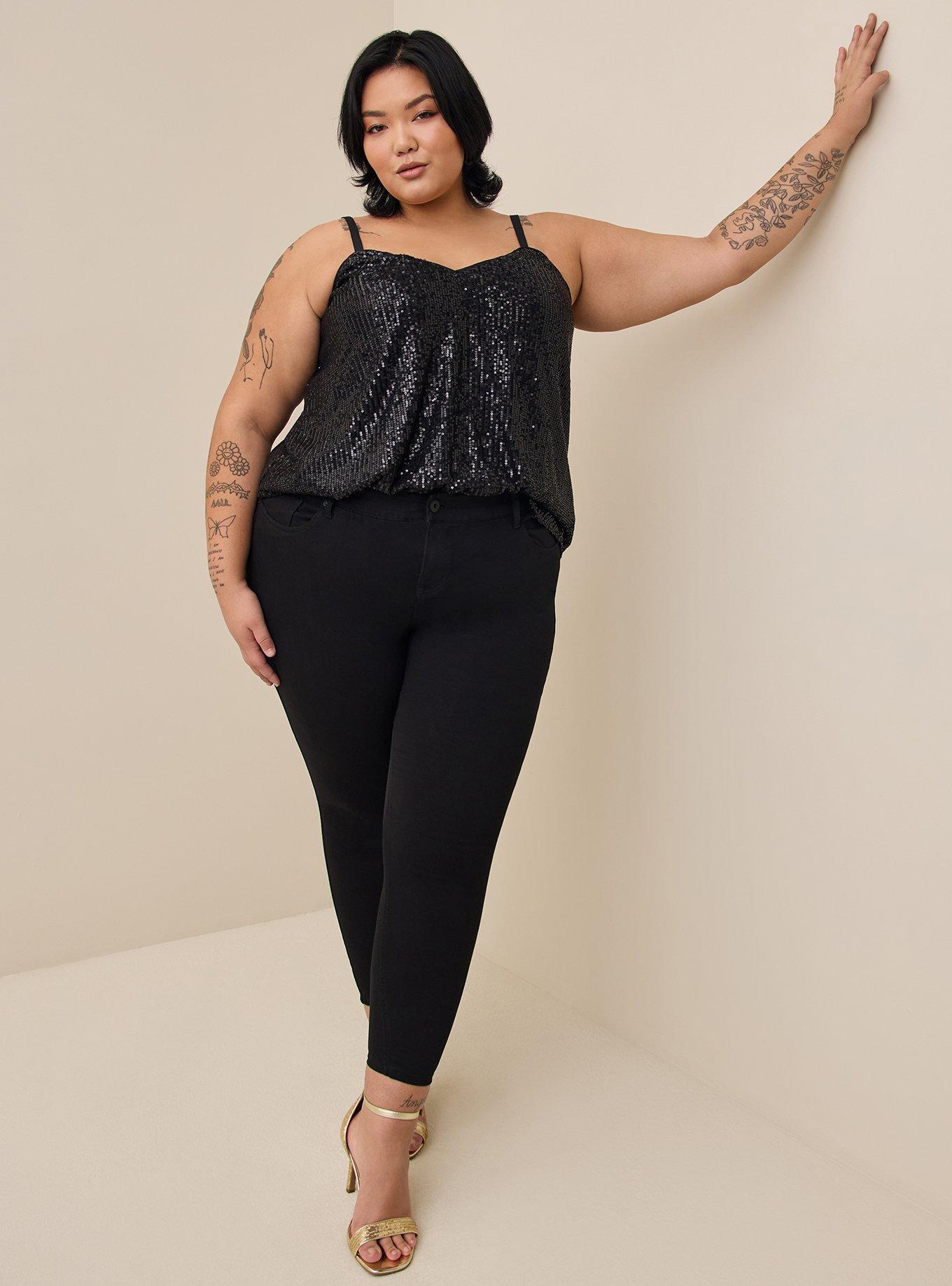 Jm Collection Plus Size Shiny Swing Top, Created For Macy's In Deep Black