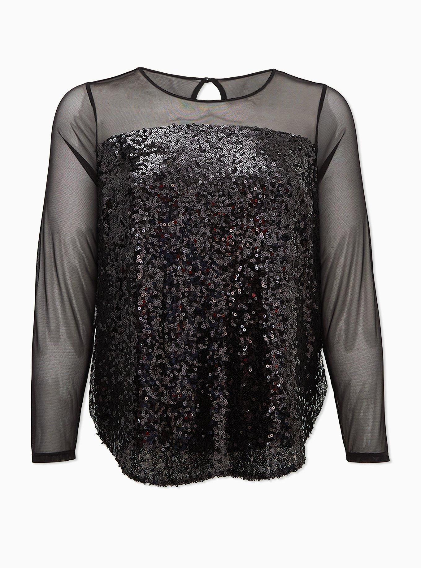 Mesh And Sequin Top, , hi-res