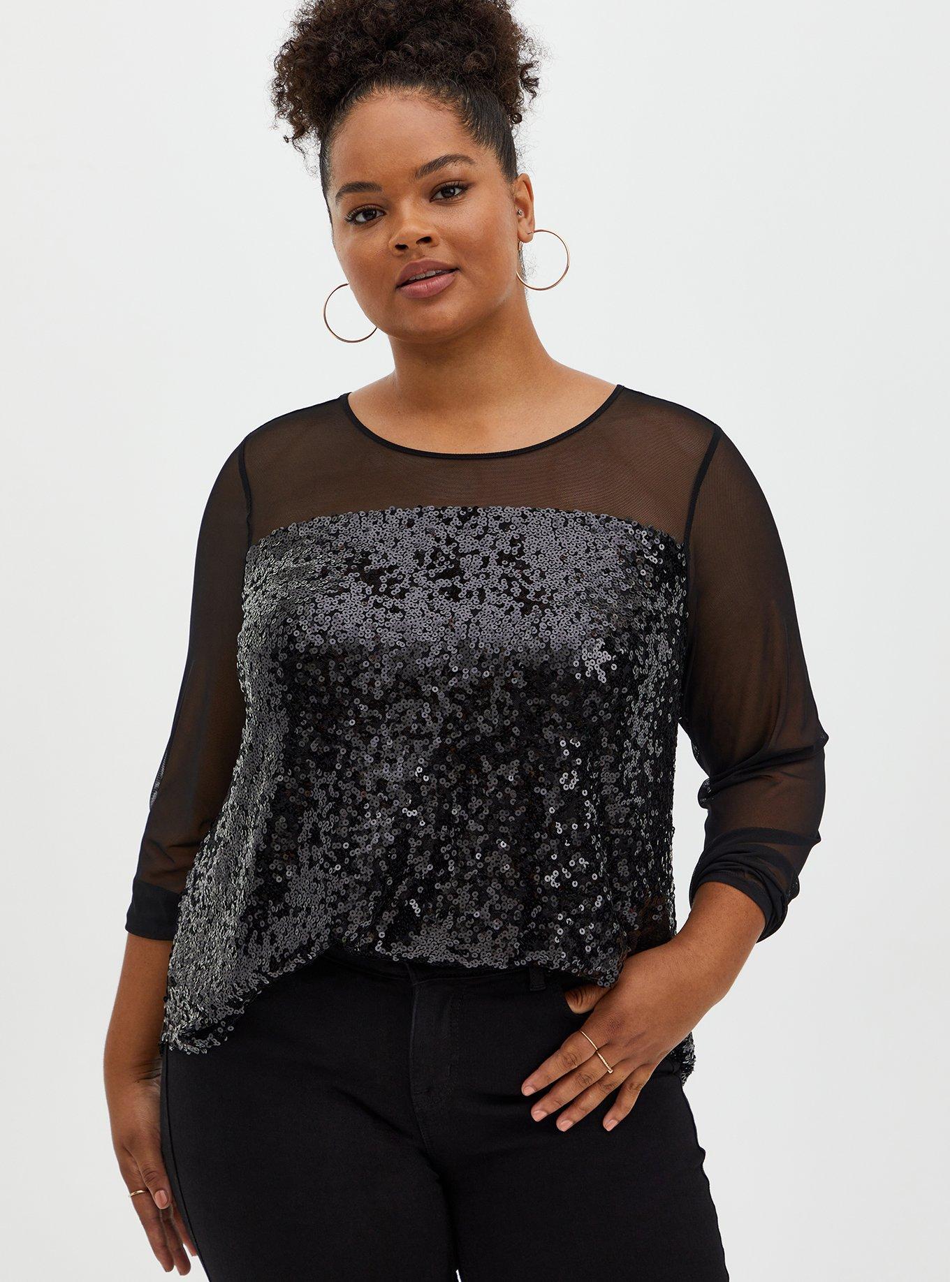 Mesh And Sequin Top, , hi-res