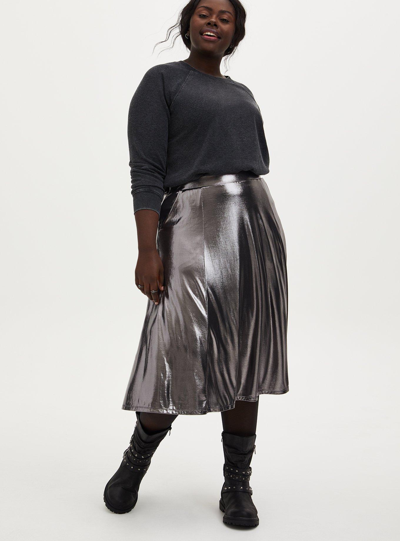 Plus size outlet grey midi skirt