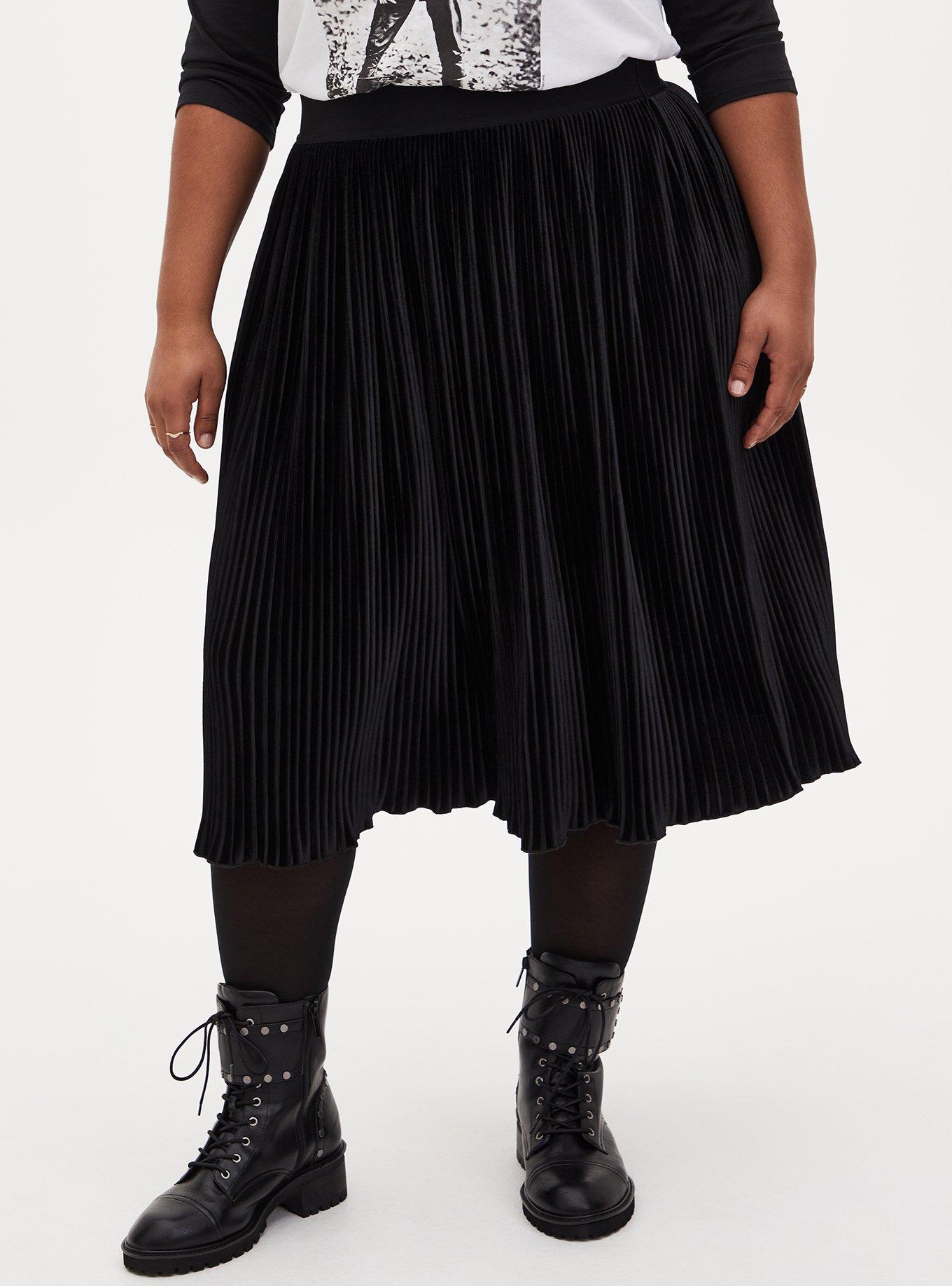 Plus Size Black Velvet Pleated Midi Skirt Torrid