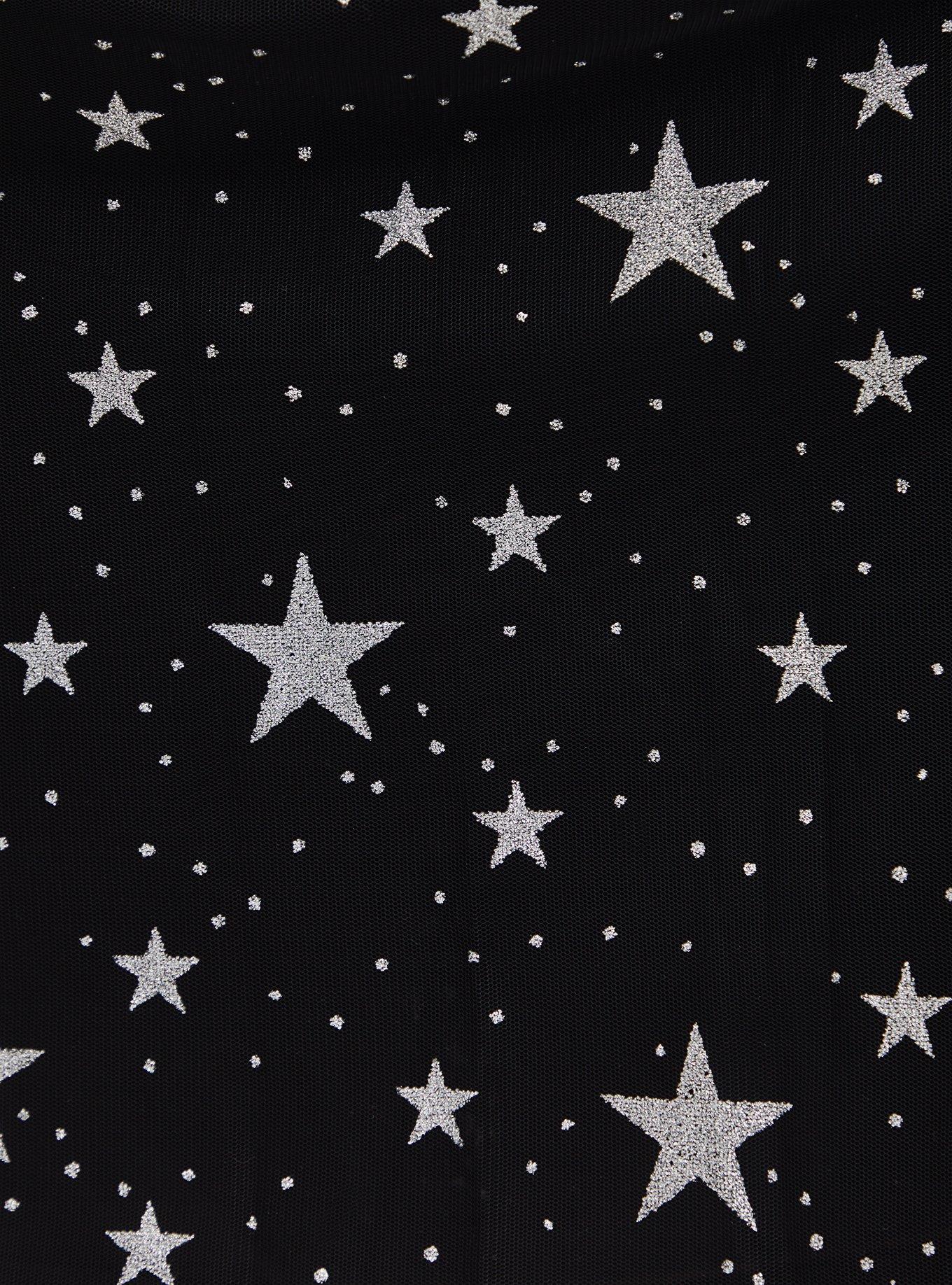  Black Silver Star Tulle Midi Skirt , BLACK STAR, alternate