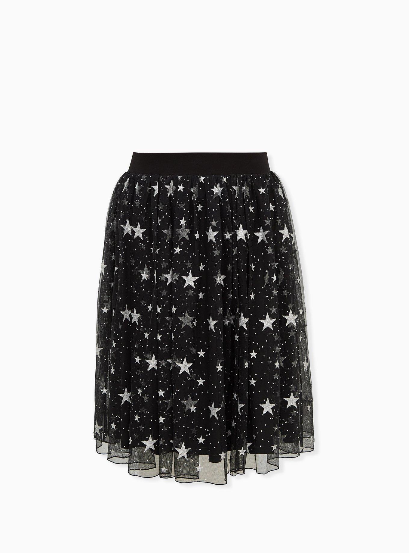 Plus Size - Black Silver Star Tulle Midi Skirt - Torrid