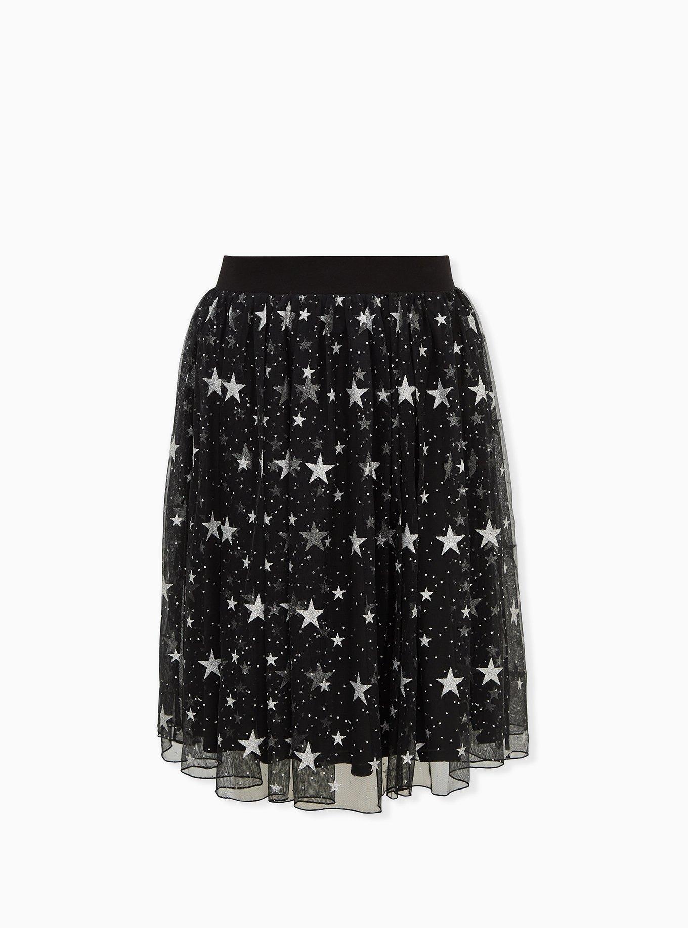 Plus Size Black Silver Star Tulle Midi Skirt Torrid