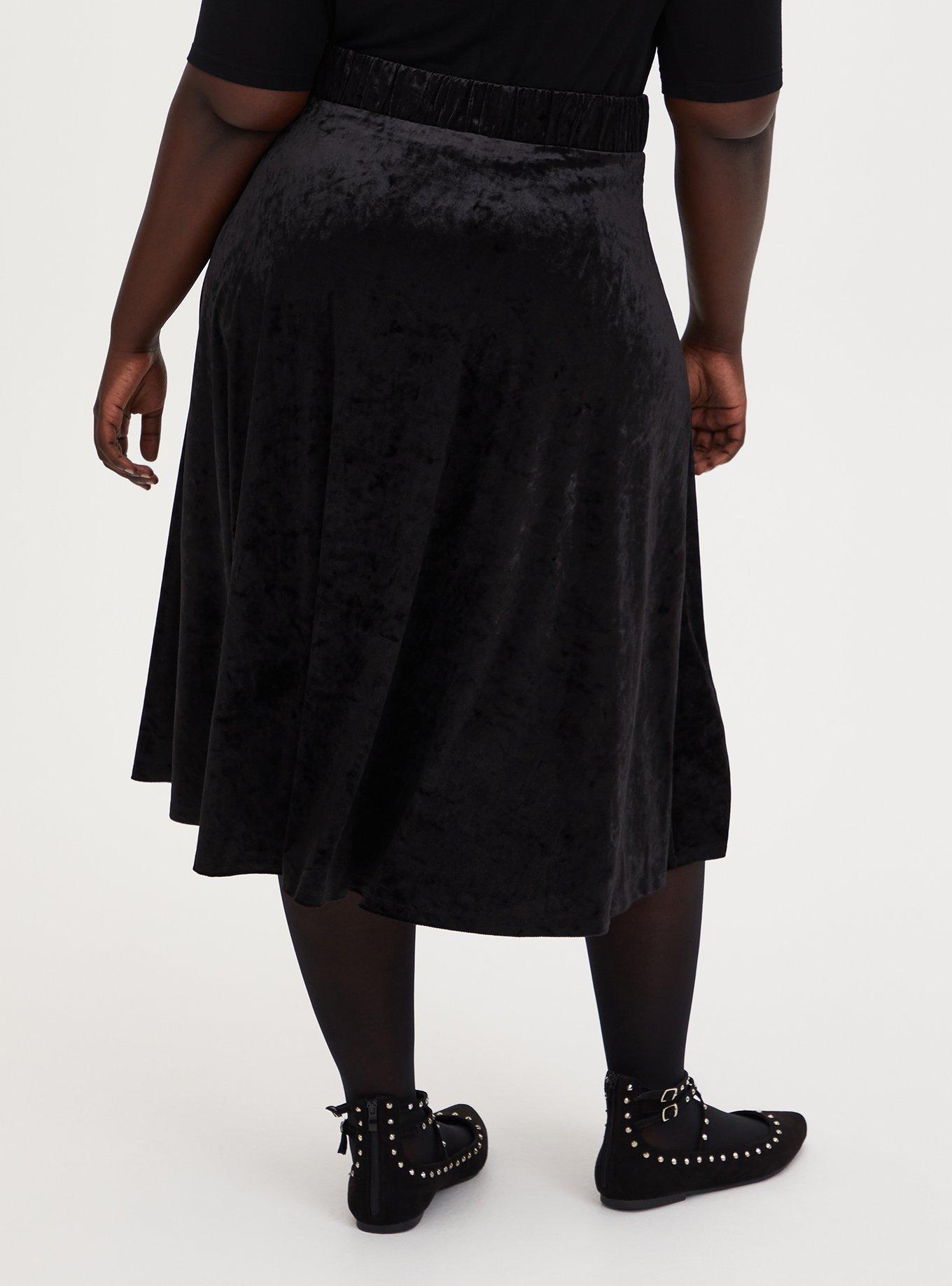 Black Crushed Velvet Wrap Midi Skirt, DEEP BLACK, alternate