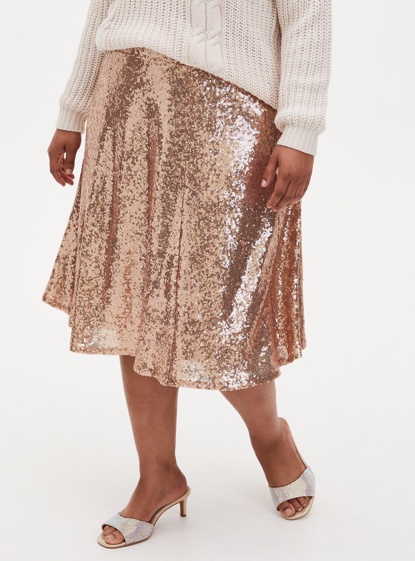 Gold Sequin Midi Skirt, , hi-res