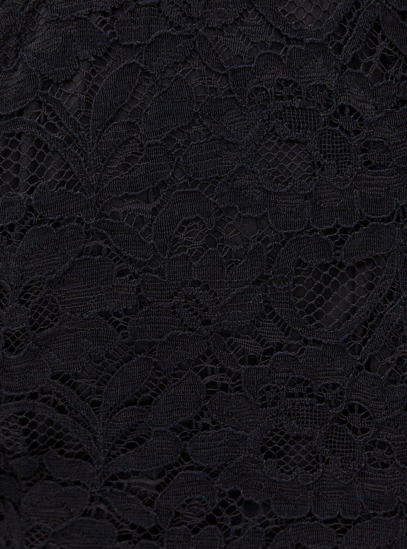 Plus Size Peplum Lace High Neck Top, DEEP BLACK, alternate