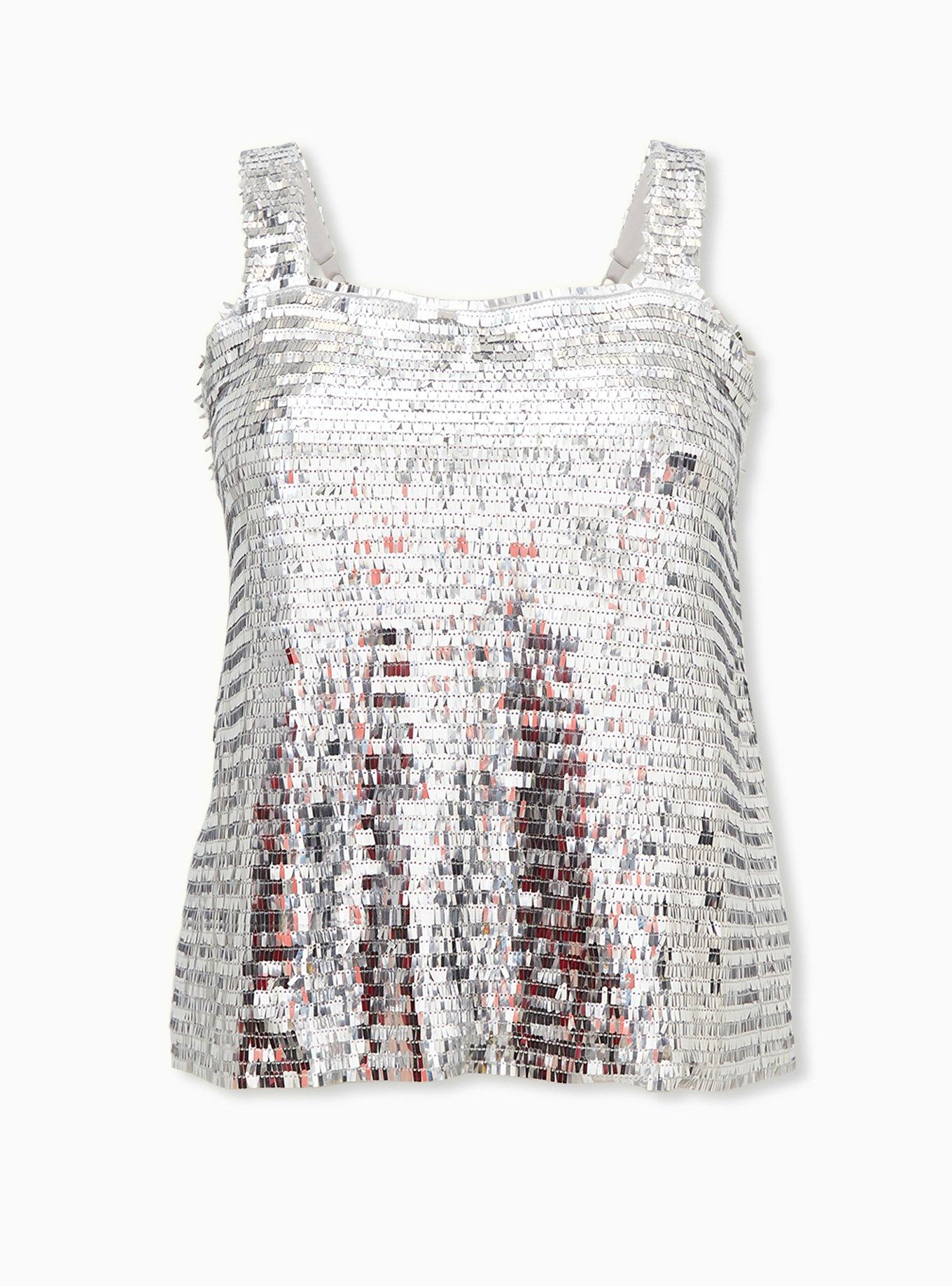Sequined Tank Top - Silver-colored - Ladies