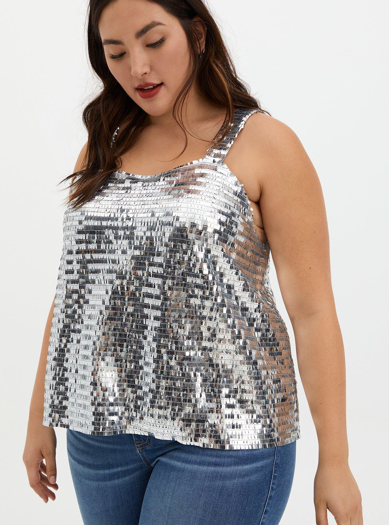 Plus size silver sequin hot sale shirt