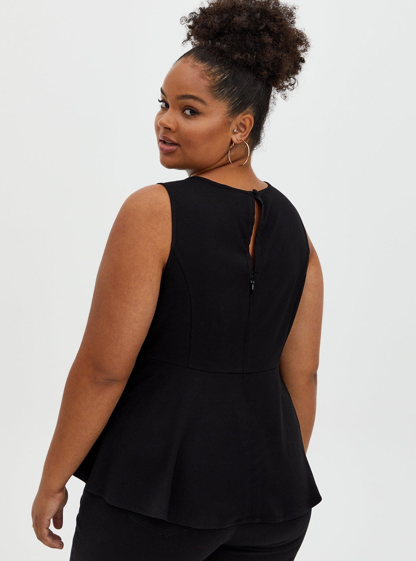 Peplum Crepe Cage Front Top, DEEP BLACK, alternate